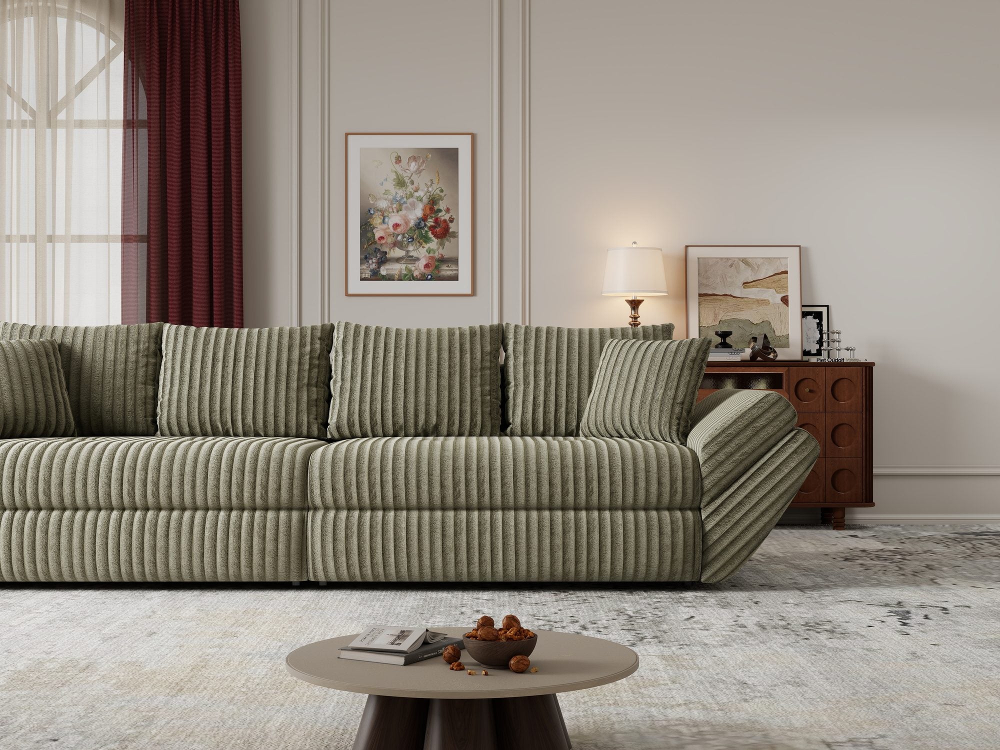 Canapea extensibilă dumonde cu ladă de depozitare Loana Tilia Verde olive 300x100 cm