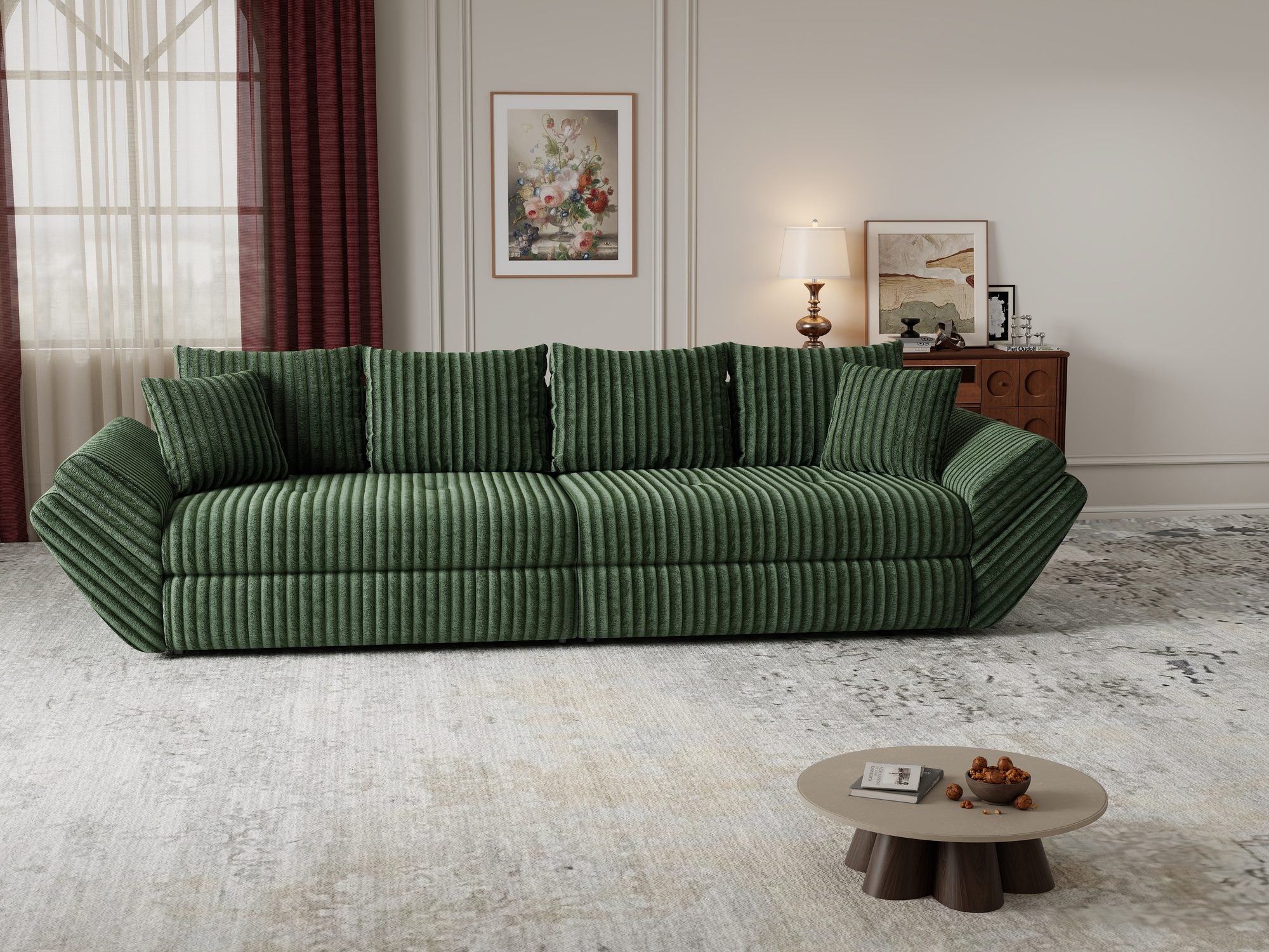 Canapea extensibilă dumonde cu ladă de depozitare Loana Tilia Verde 300x100 cm