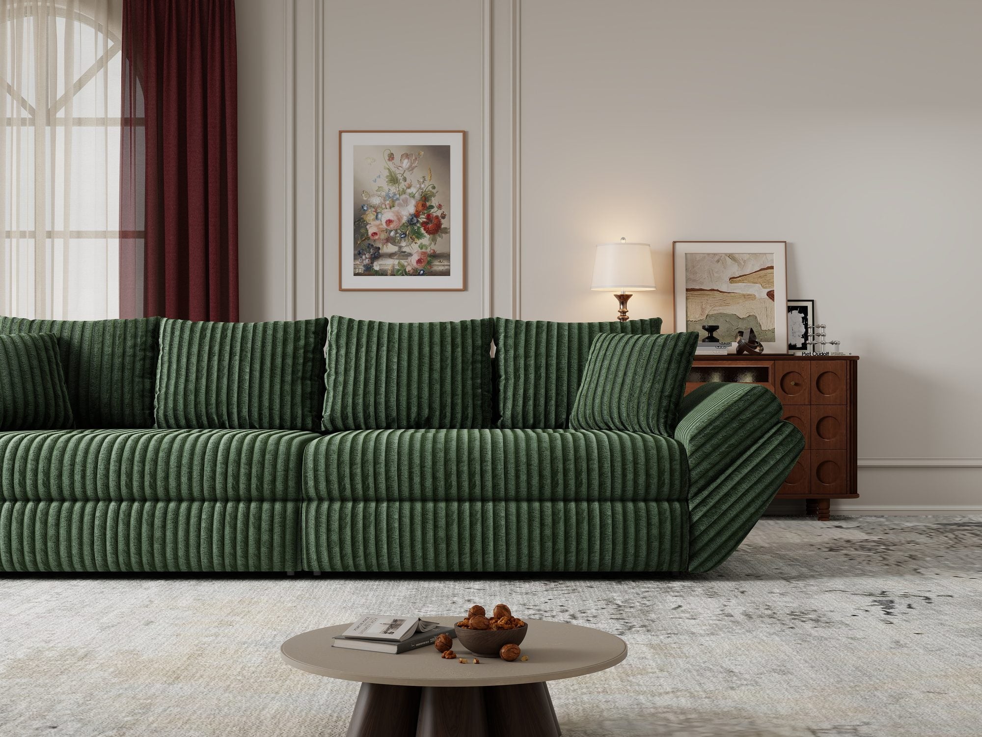 Canapea extensibilă dumonde cu ladă de depozitare Loana Tilia Verde 300x100 cm