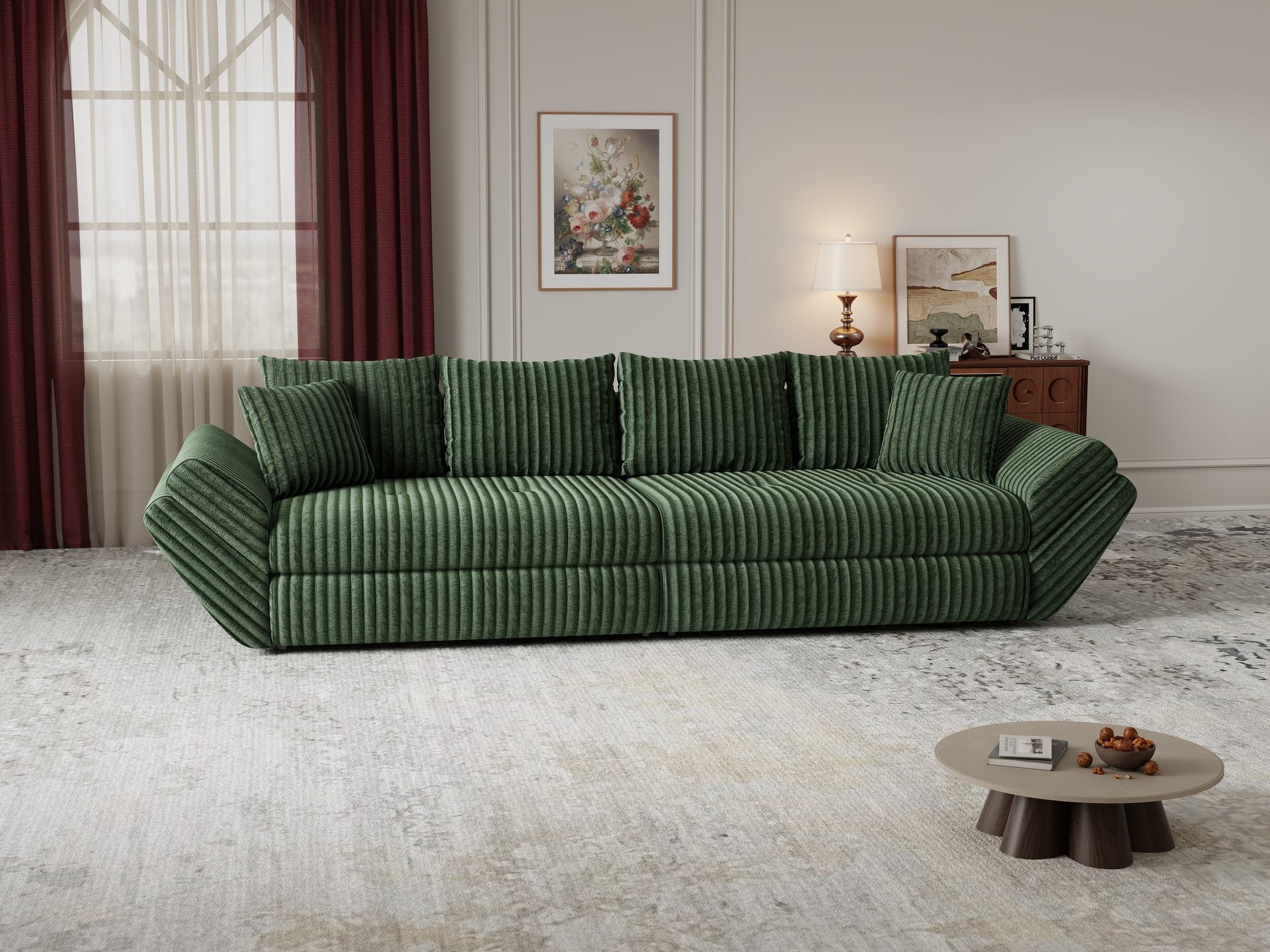 Canapea extensibilă dumonde cu ladă de depozitare Loana Tilia Verde 300x100 cm