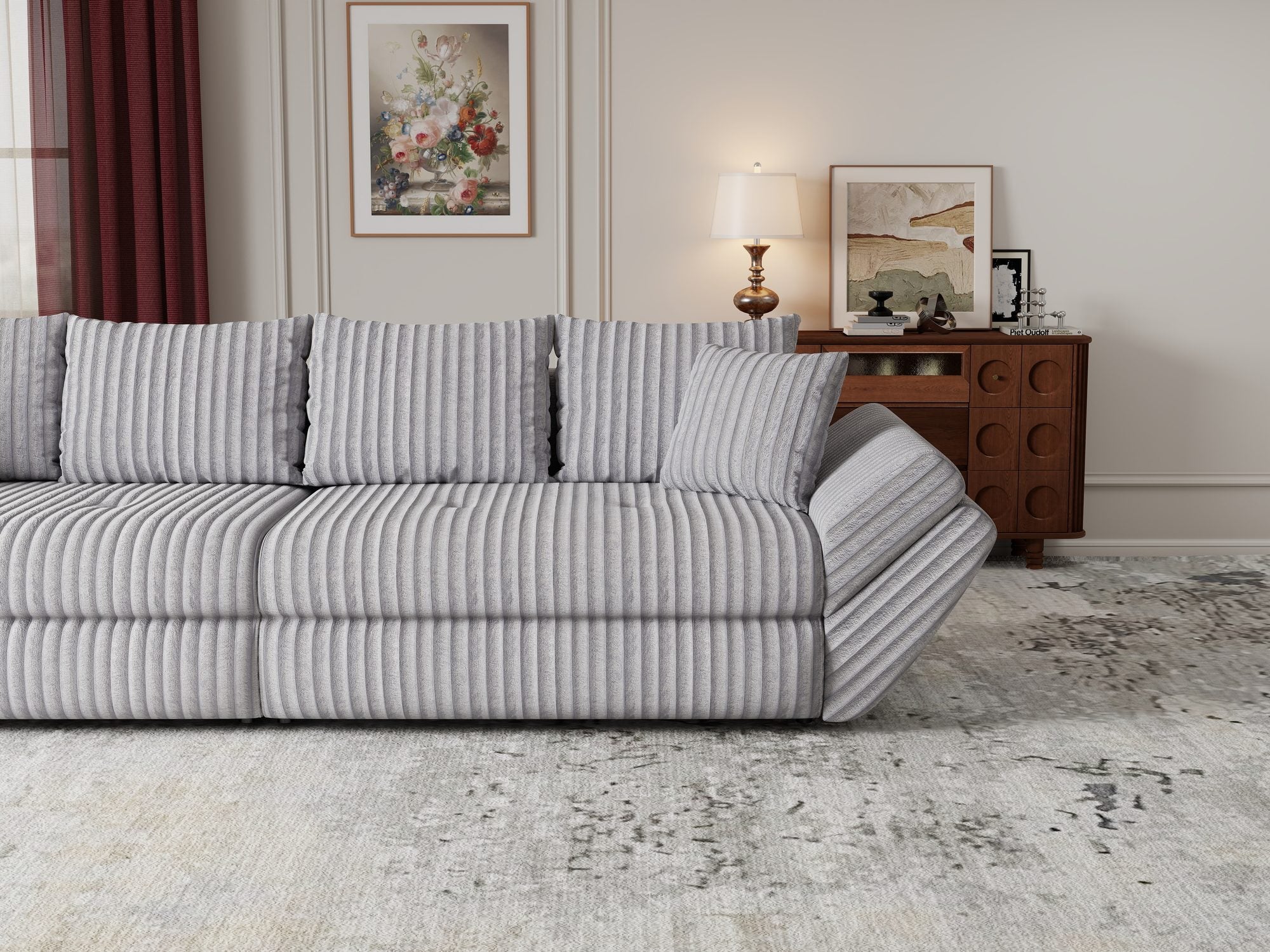 Canapea extensibilă dumonde cu ladă de depozitare Loana Tilia Gri 300x100 cm