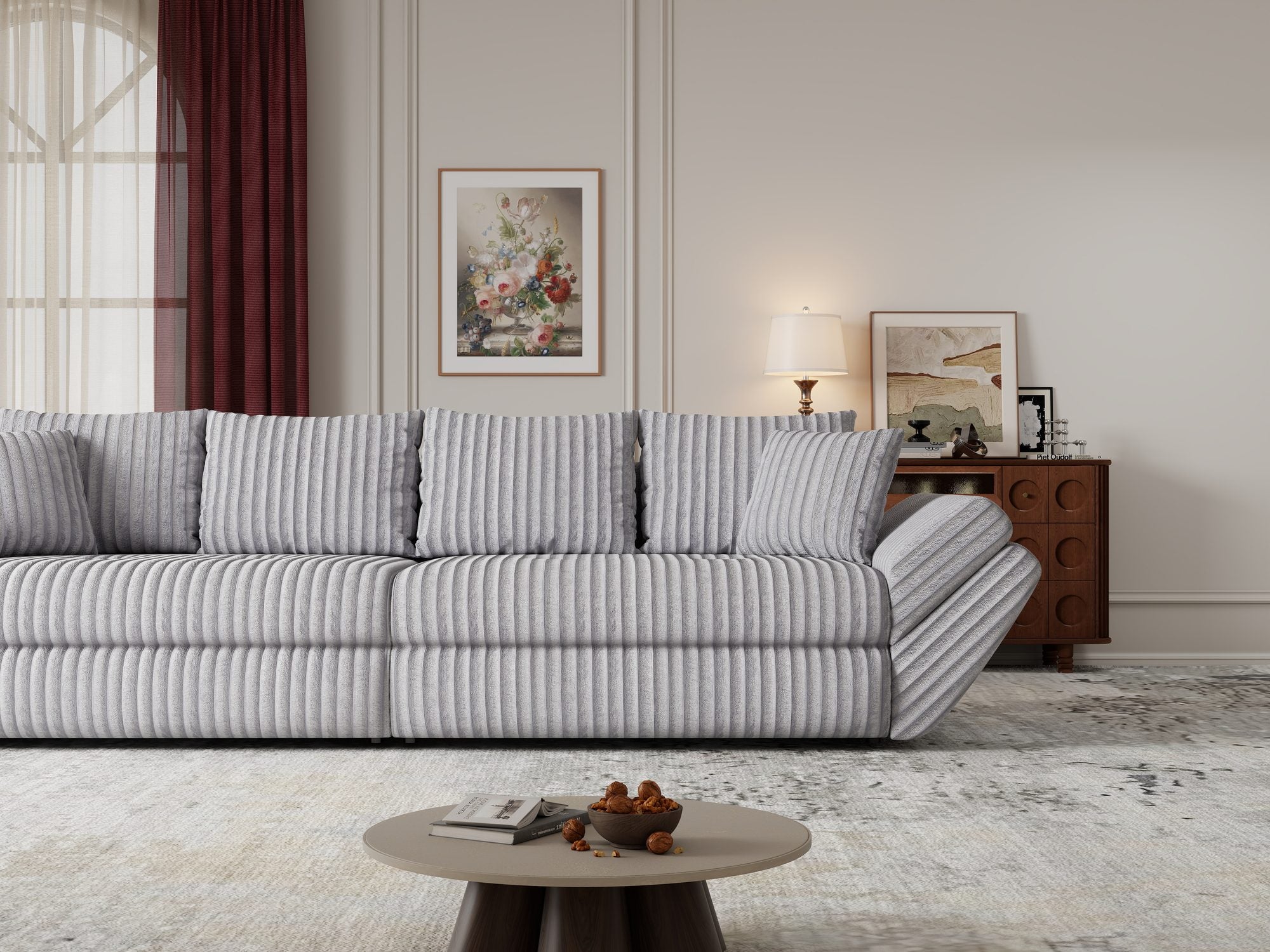 Canapea extensibilă dumonde cu ladă de depozitare Loana Tilia Gri 300x100 cm