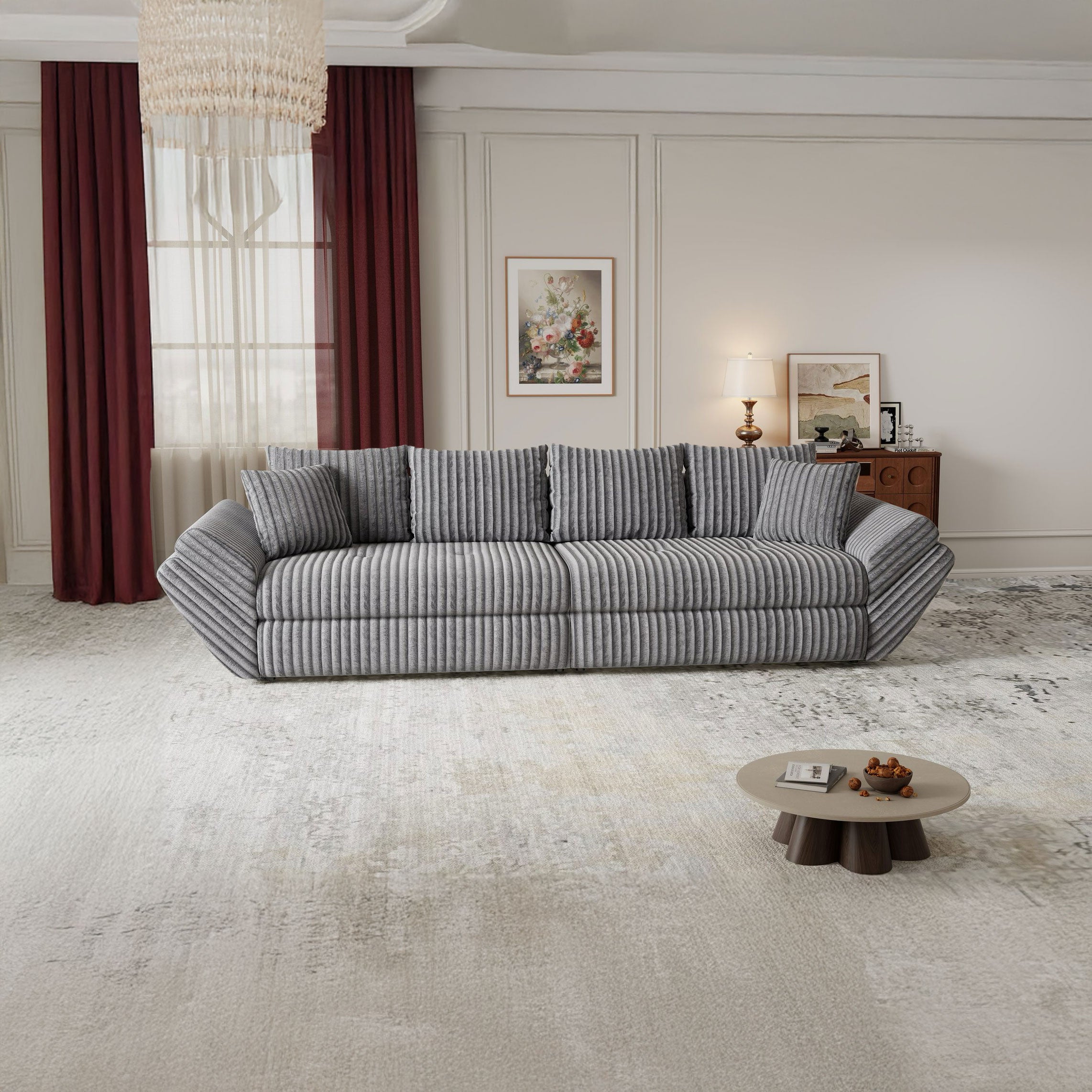 Canapea extensibilă dumonde cu ladă de depozitare si sezut confortabil din spuma high-density, Loana Tilia Gri 300x100 cm
