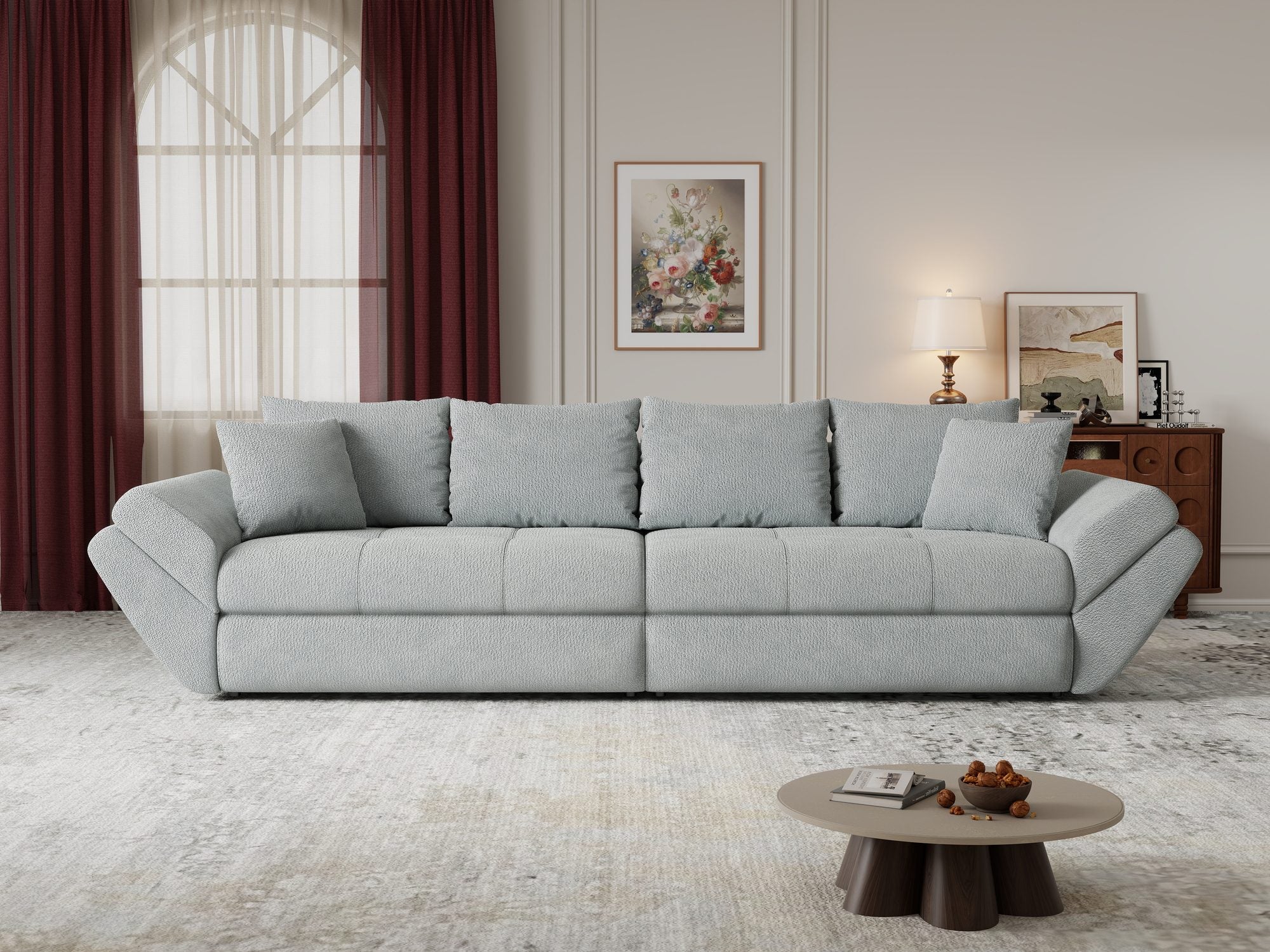 Canapea extensibilă dumonde cu ladă de depozitare si sezut confortabil din spuma high-density, Loana Vibe Mint 300x100 cm