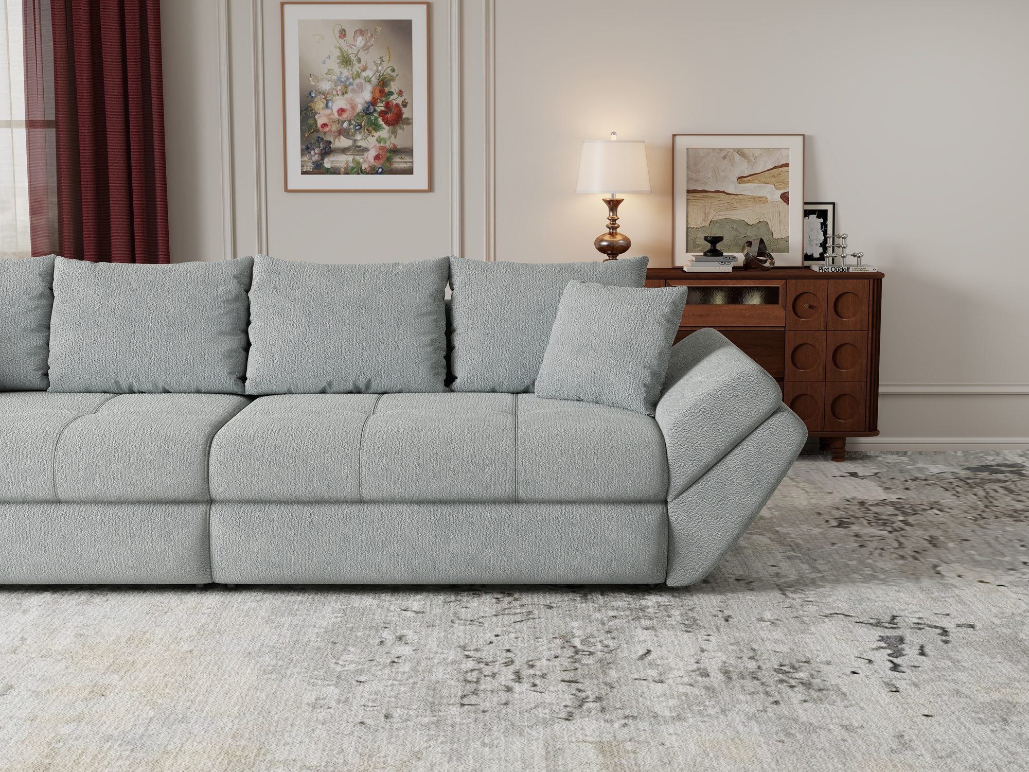 Canapea extensibilă dumonde cu ladă de depozitare si sezut confortabil din spuma high-density, Loana Vibe Mint 300x100 cm