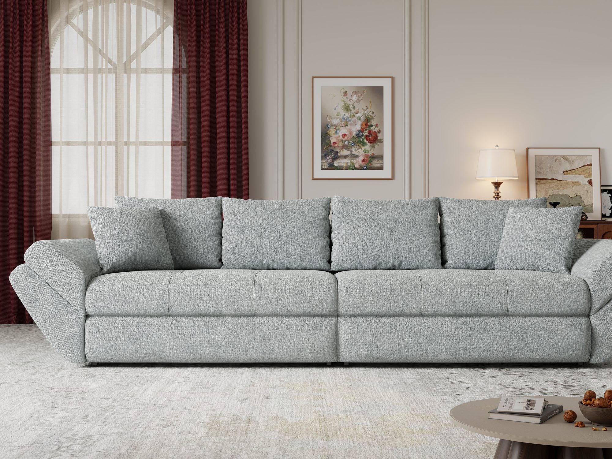 Canapea extensibilă dumonde cu ladă de depozitare si sezut confortabil din spuma high-density, Loana Vibe Mint 300x100 cm
