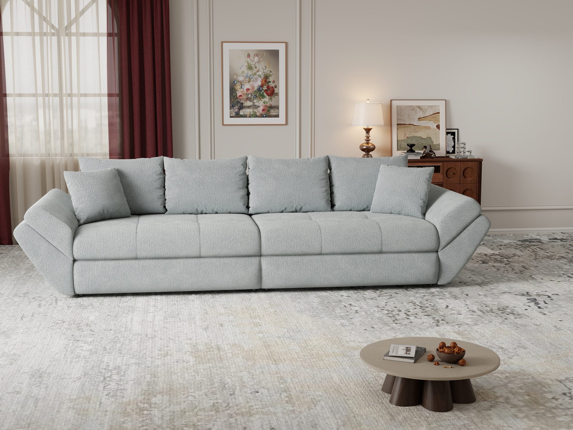 Canapea extensibilă dumonde cu ladă de depozitare si sezut confortabil din spuma high-density, Loana Vibe Mint 300x100 cm
