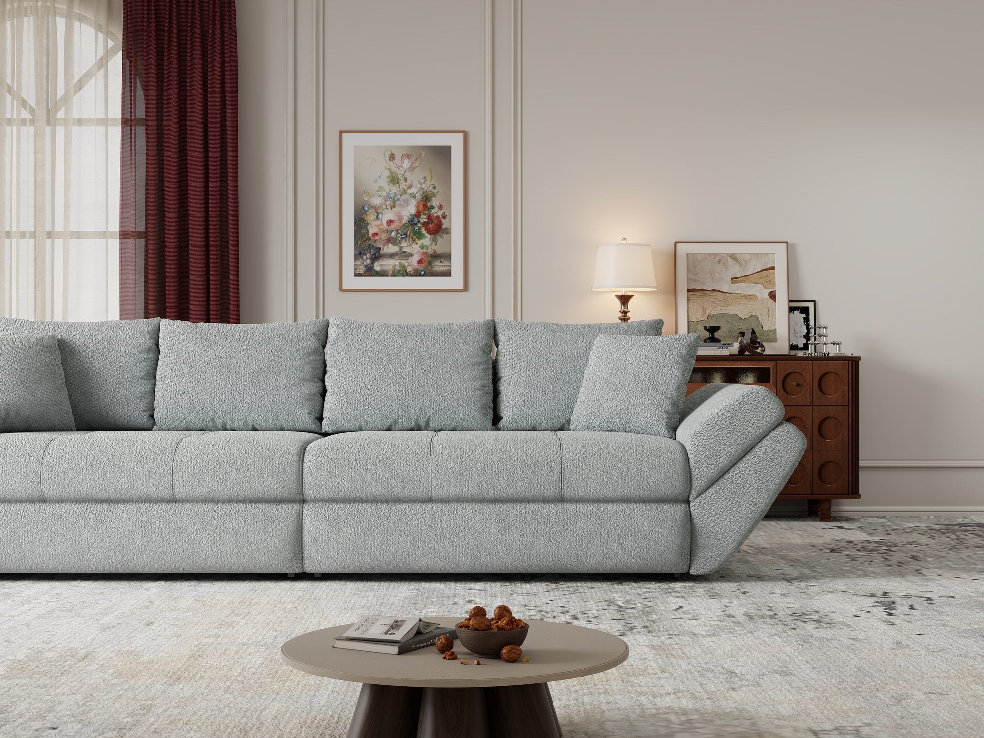 Canapea extensibilă dumonde cu ladă de depozitare si sezut confortabil din spuma high-density, Loana Vibe Mint 300x100 cm