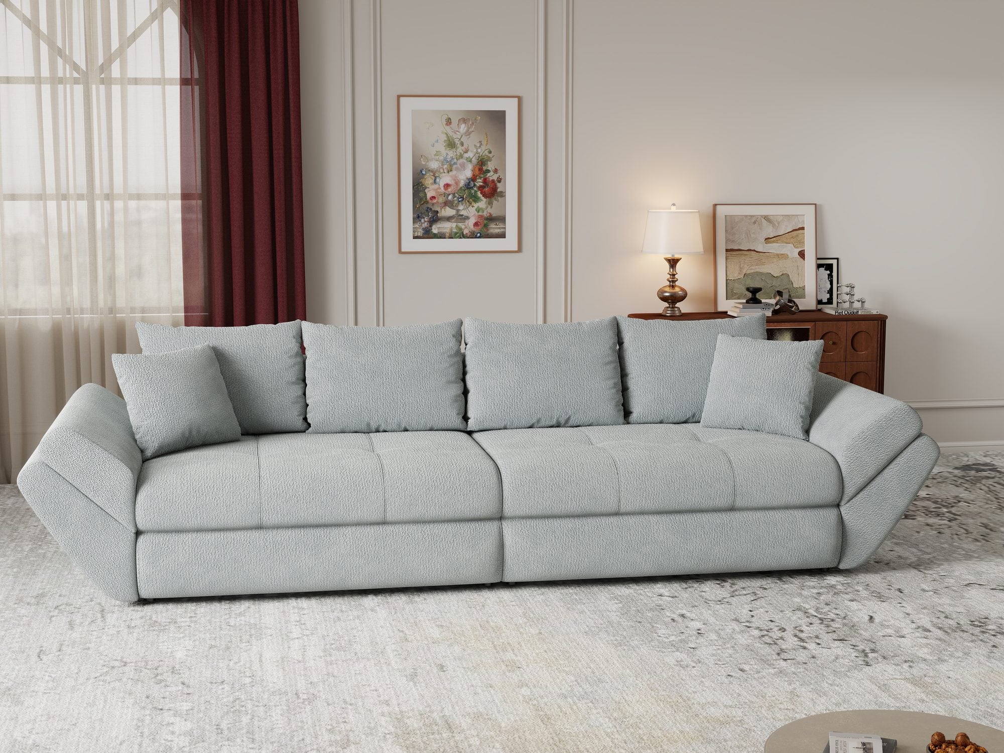 Canapea extensibilă dumonde cu ladă de depozitare si sezut confortabil din spuma high-density, Loana Vibe Mint 300x100 cm