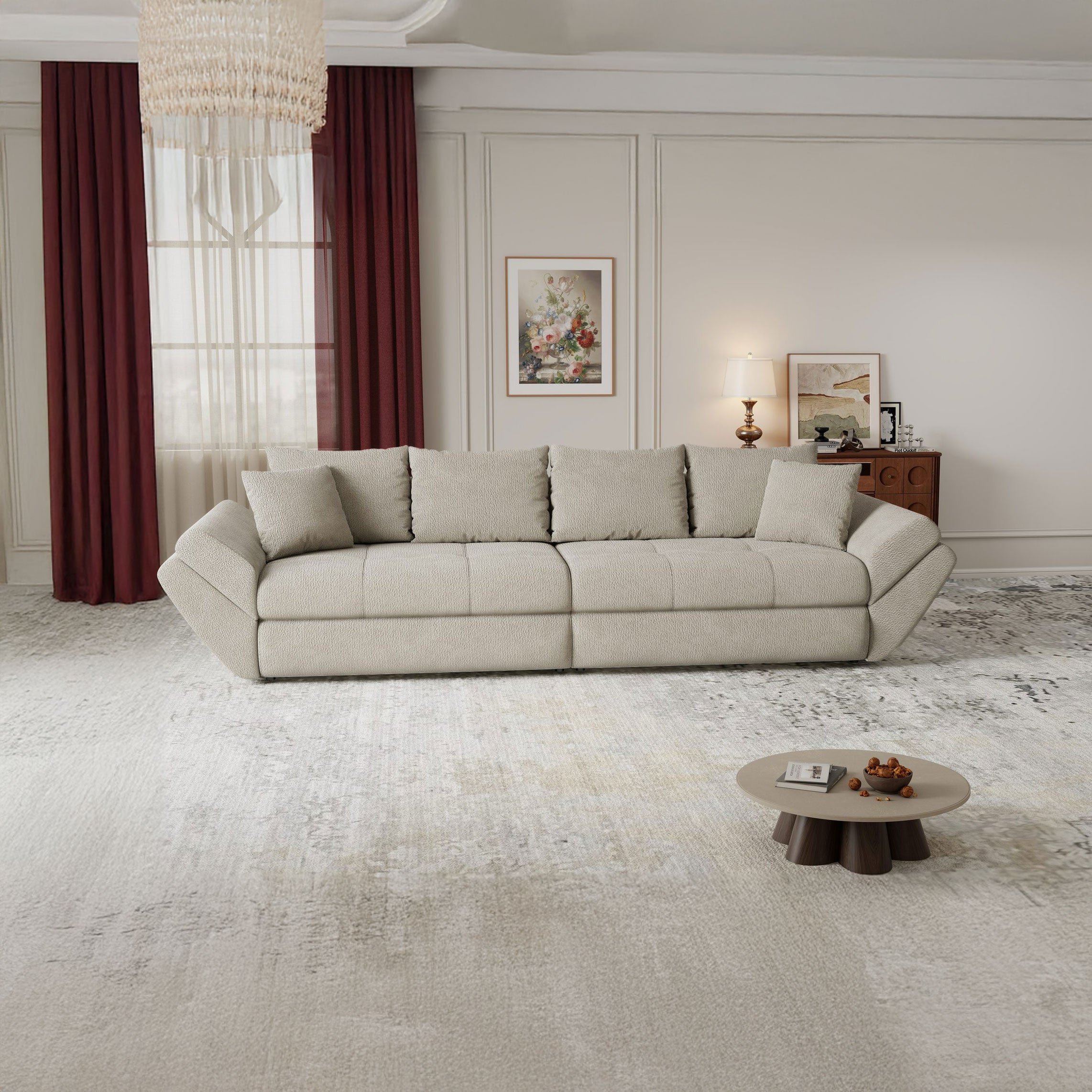 Canapea extensibilă dumonde cu ladă de depozitare si sezut confortabil din spuma high-density, Loana Vibe Bej 300x100 cm