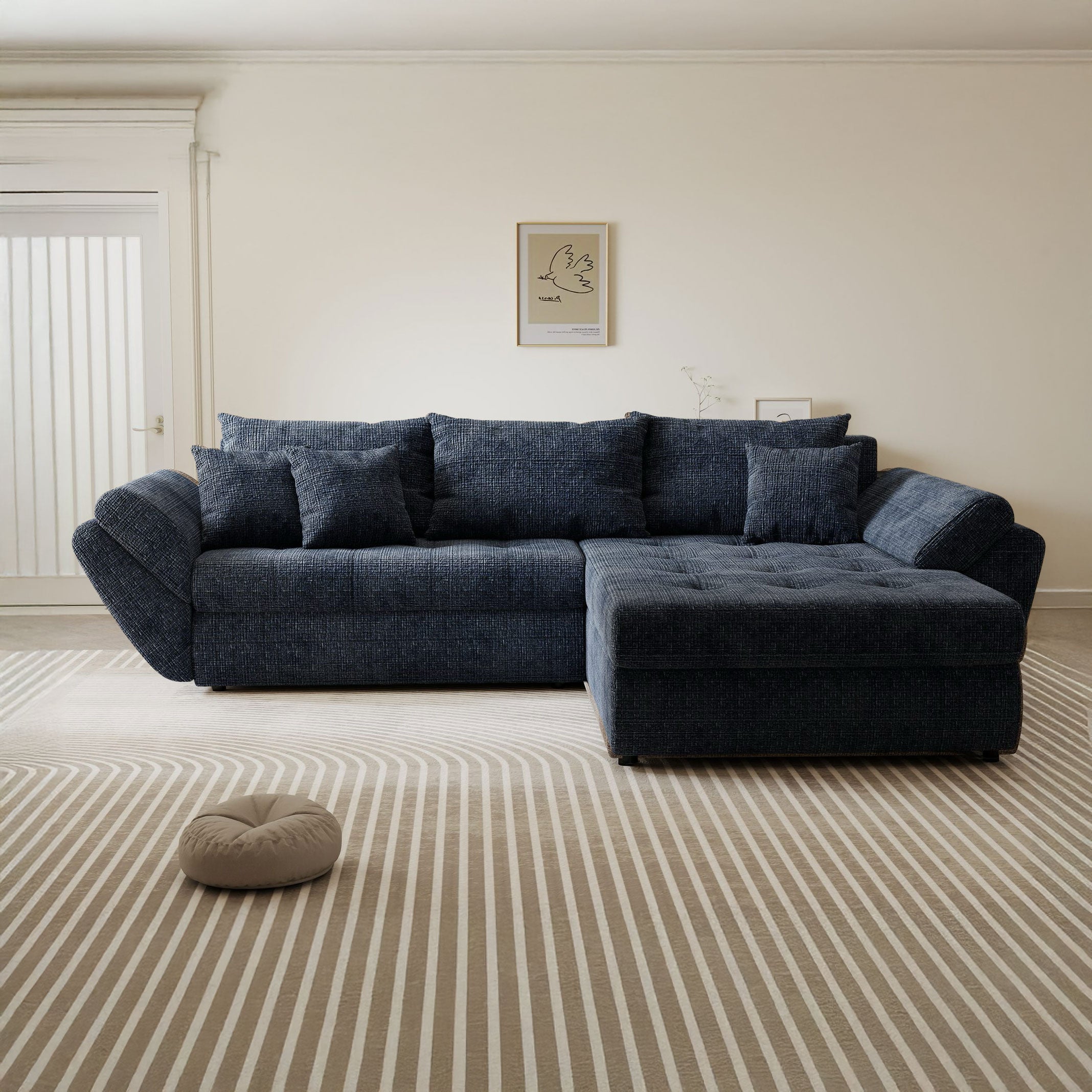 Colțar extensibil dumonde cu ladă de depozitare si sezut confortabil din spuma high-density, Loana Cremona Albastru II 270x185 cm
