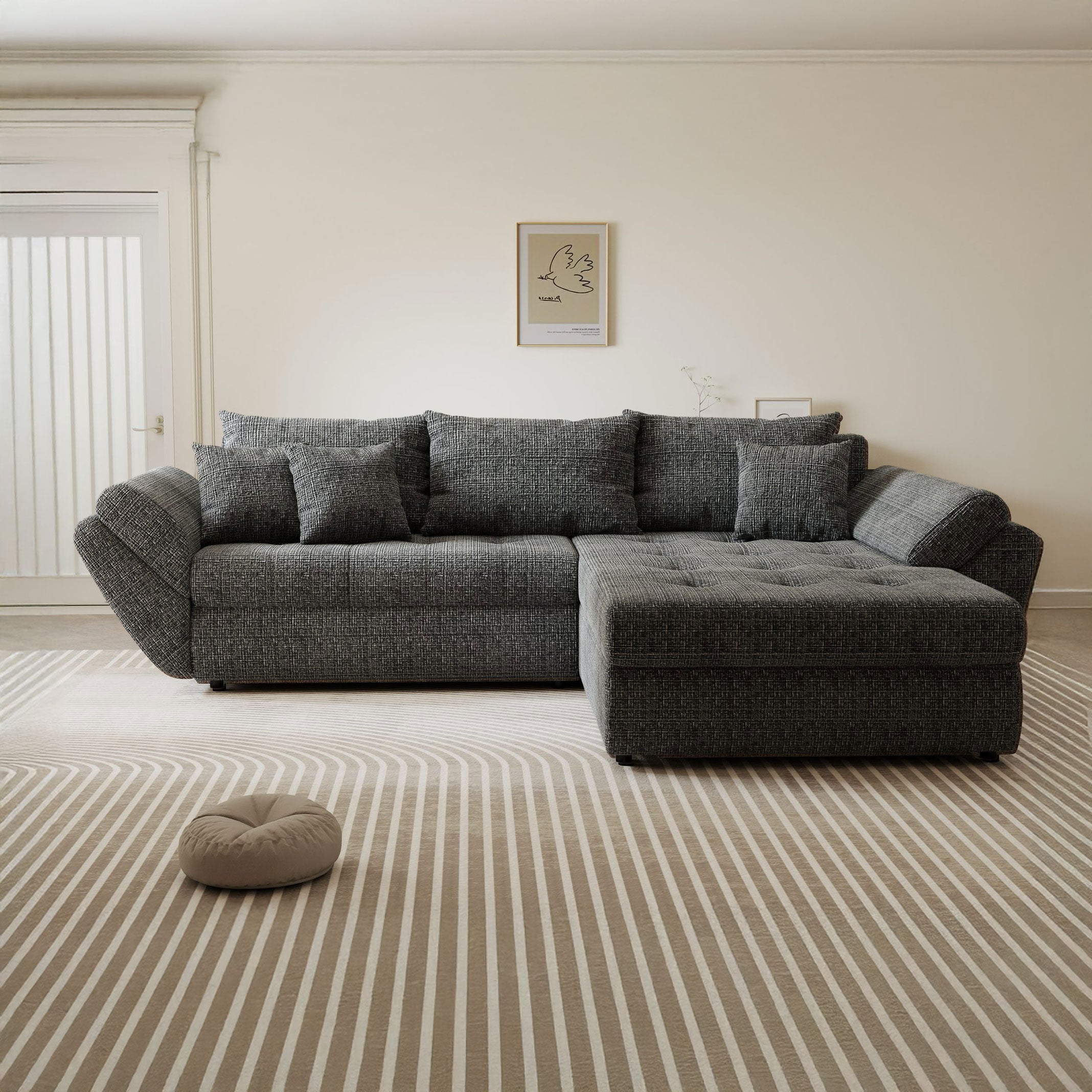 Colțar extensibil dumonde cu ladă de depozitare si sezut confortabil din spuma high-density, Loana Cremona Gri II 270x185 cm