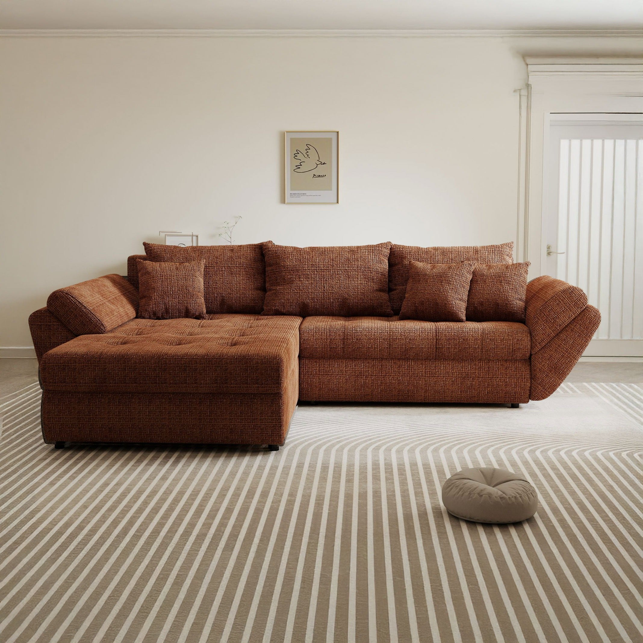 Colțar extensibil dumonde cu ladă de depozitare si sezut confortabil din spuma high-density, Loana Cremona Teracota 270x185 cm
