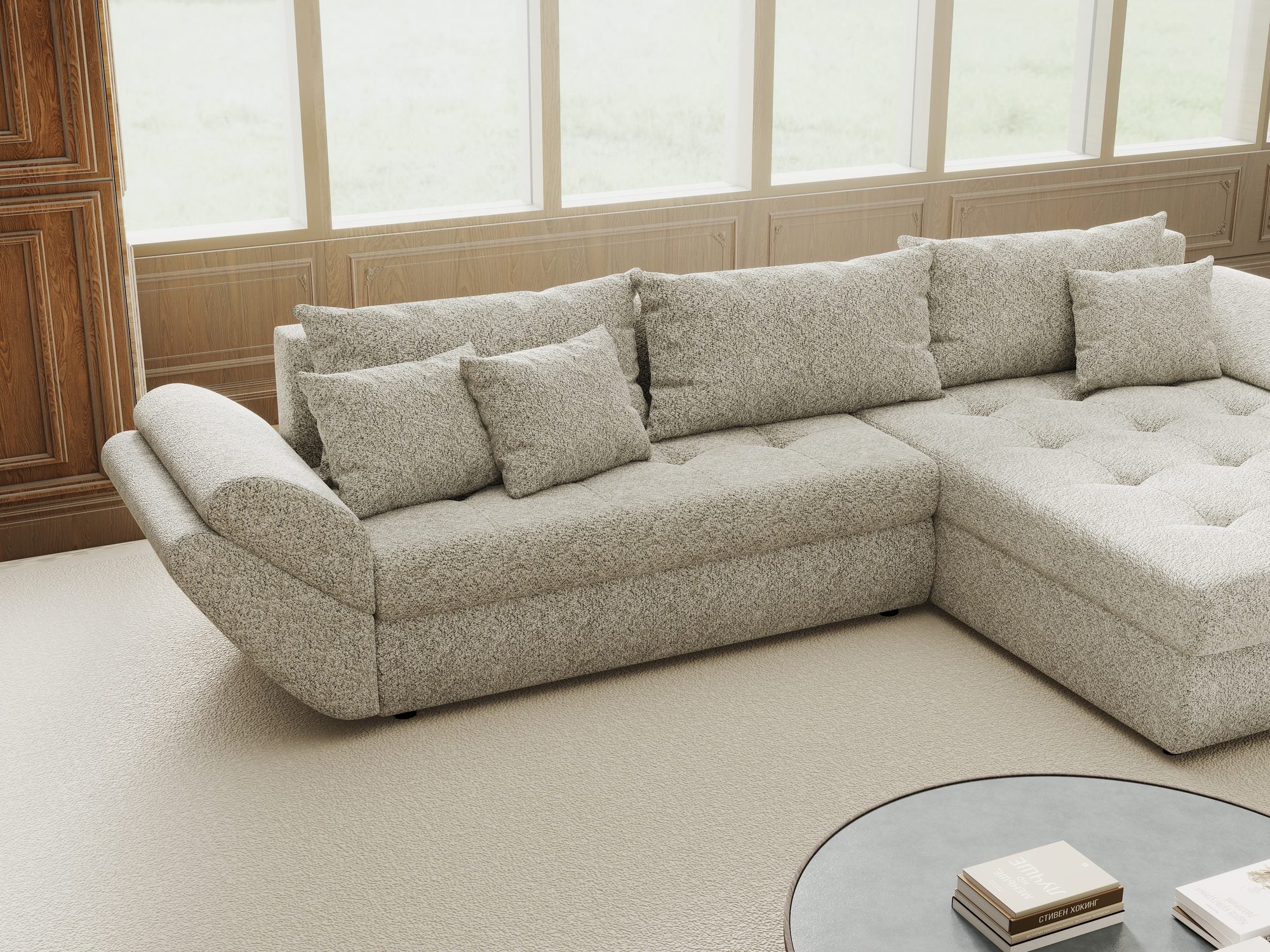 Colțar extensibil dumonde cu ladă de depozitare Loana Arena Gri II 270x185 cm