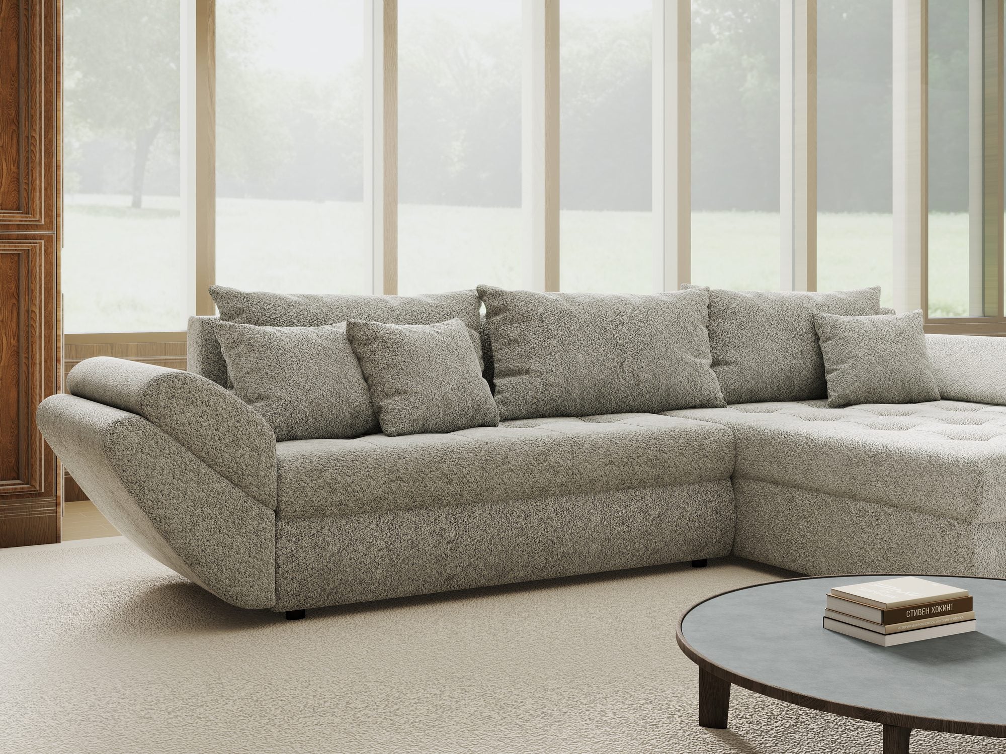 Colțar extensibil dumonde cu ladă de depozitare Loana Arena Gri II 270x185 cm
