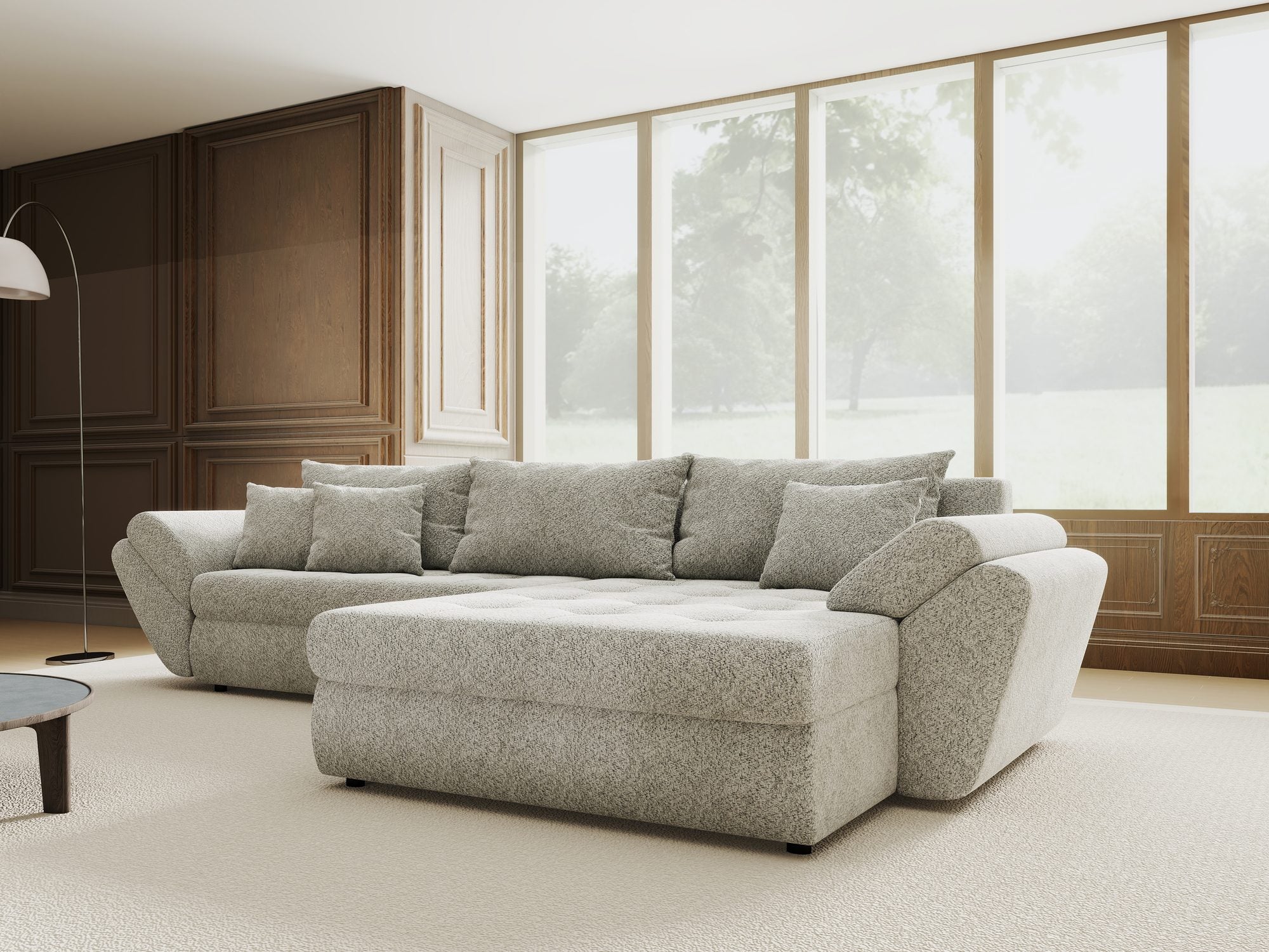 Colțar extensibil dumonde cu ladă de depozitare Loana Arena Gri II 270x185 cm