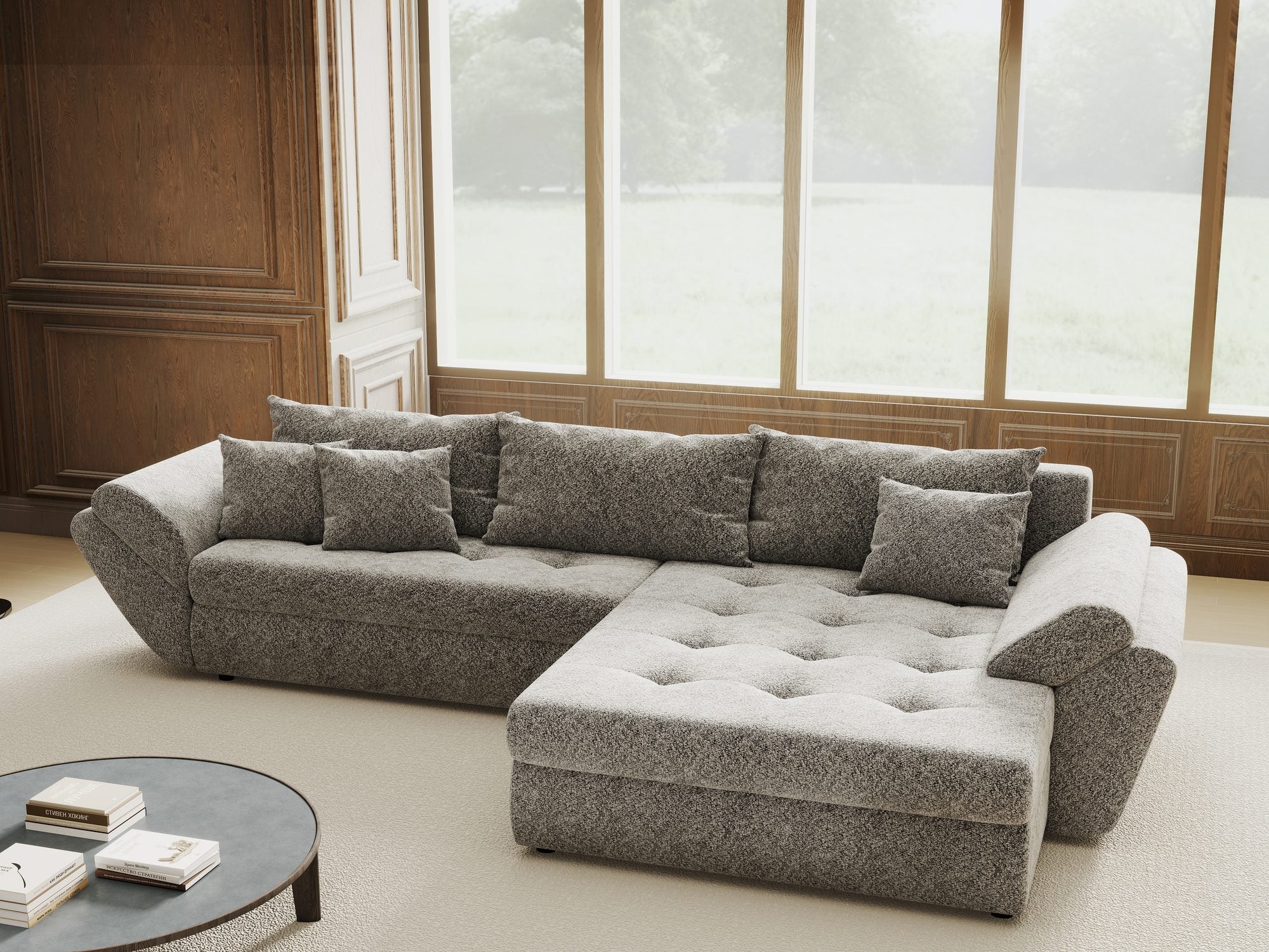 Colțar extensibil dumonde cu ladă de depozitare si sezut confortabil din spuma high-density, Loana Arena Gri grafit II 270x185 cm