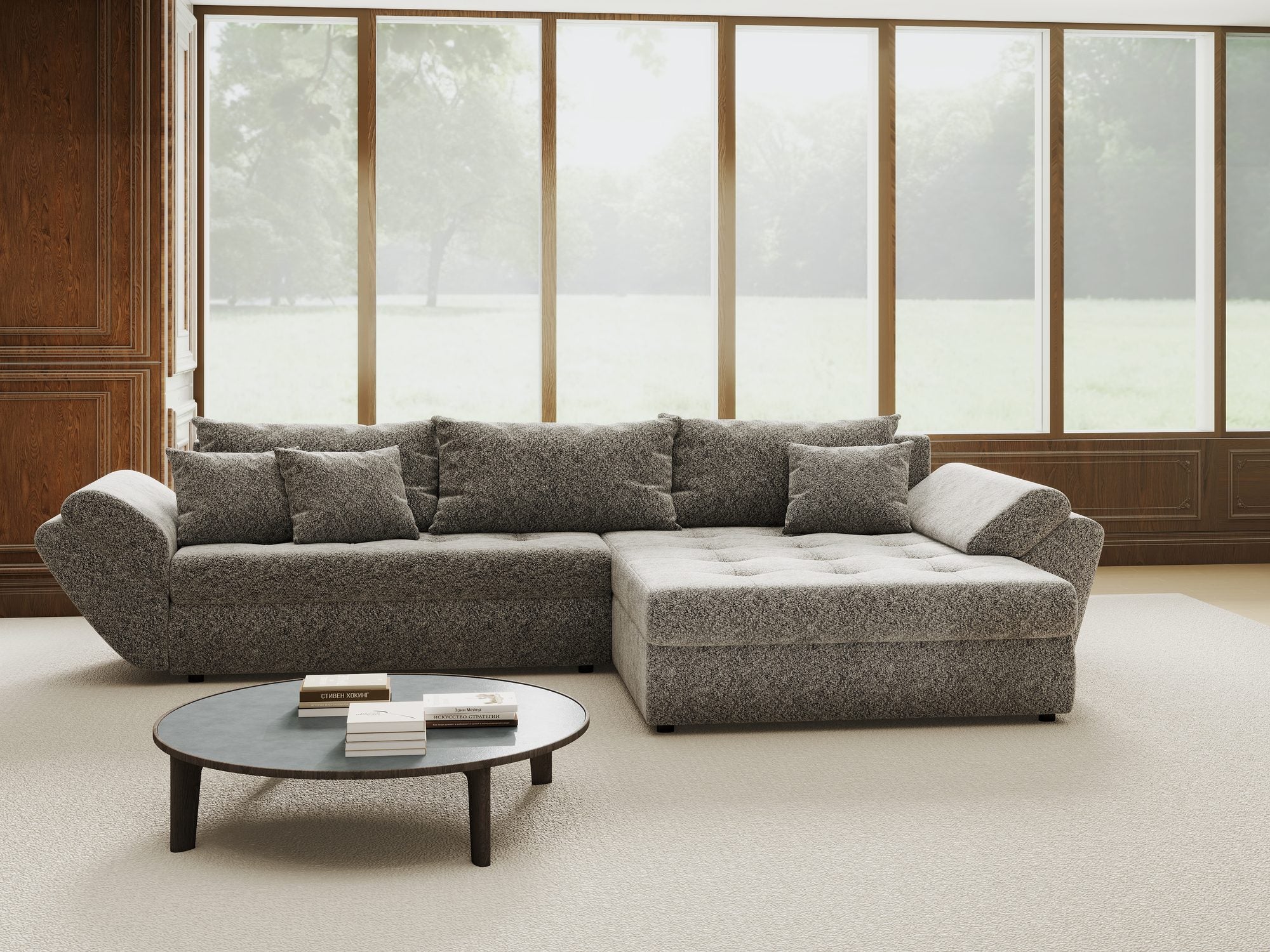 Colțar extensibil dumonde cu ladă de depozitare si sezut confortabil din spuma high-density, Loana Arena Gri grafit II 270x185 cm