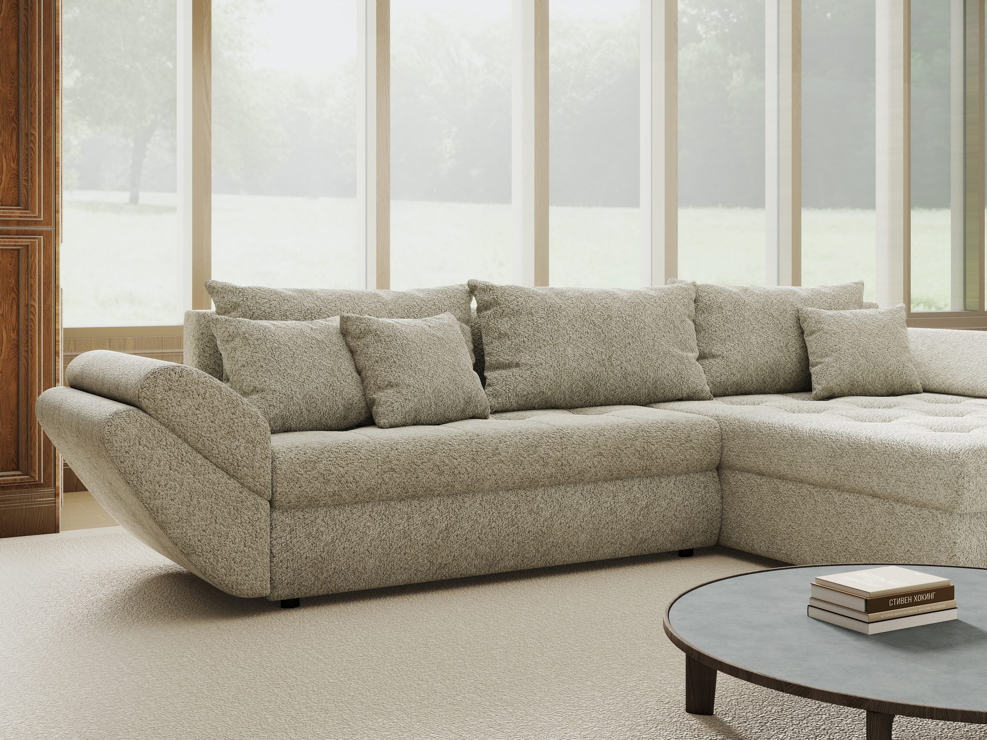 Colțar extensibil dumonde cu ladă de depozitare si sezut confortabil din spuma high-density, Loana Arena Bej II 270x185 cm