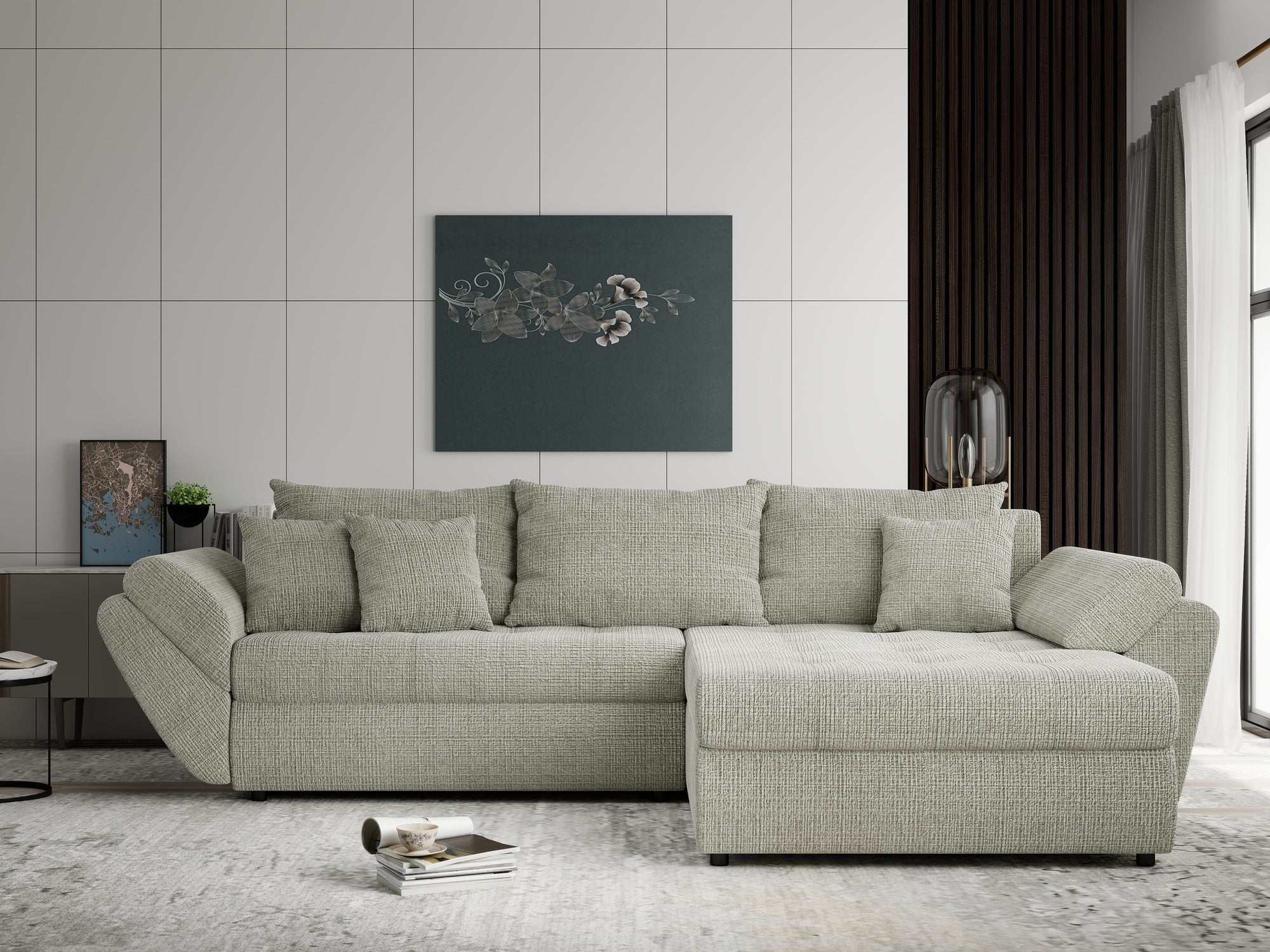 Colțar extensibil dumonde cu ladă de depozitare Loana Cremona Bej II 270x185 cm