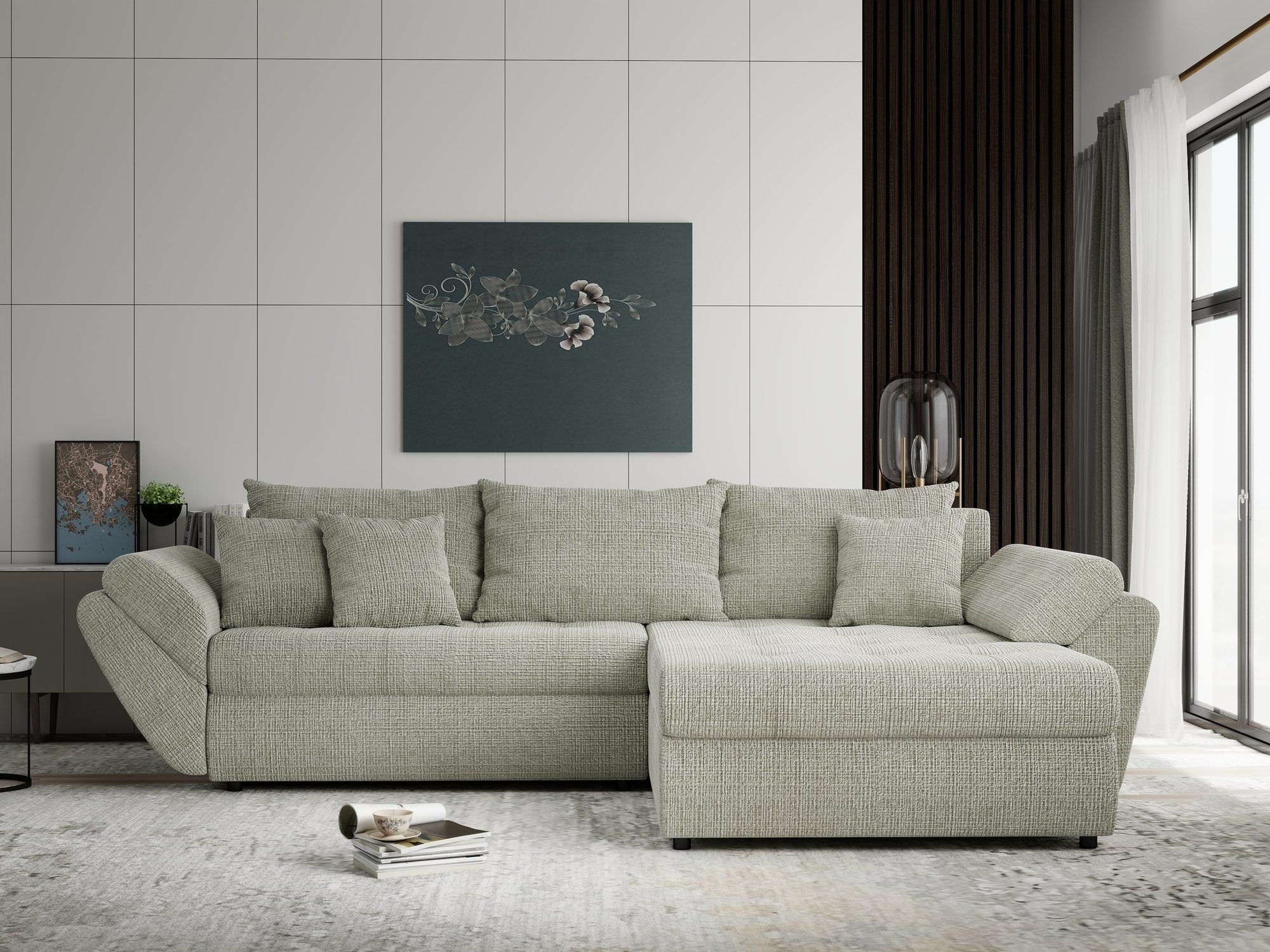 Colțar extensibil dumonde cu ladă de depozitare Loana Cremona Bej II 270x185 cm