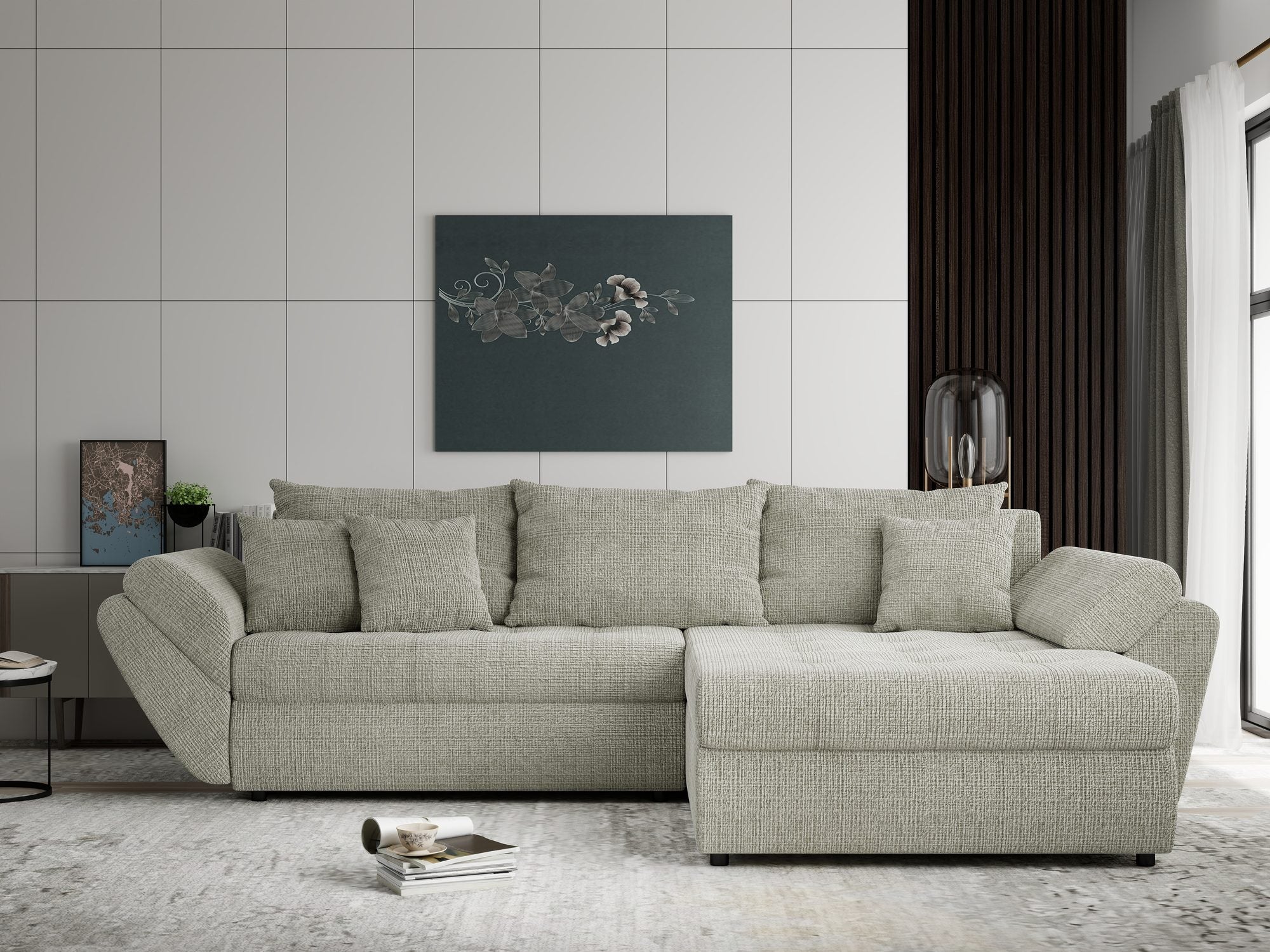 Colțar extensibil dumonde cu ladă de depozitare Loana Cremona Bej II 270x185 cm