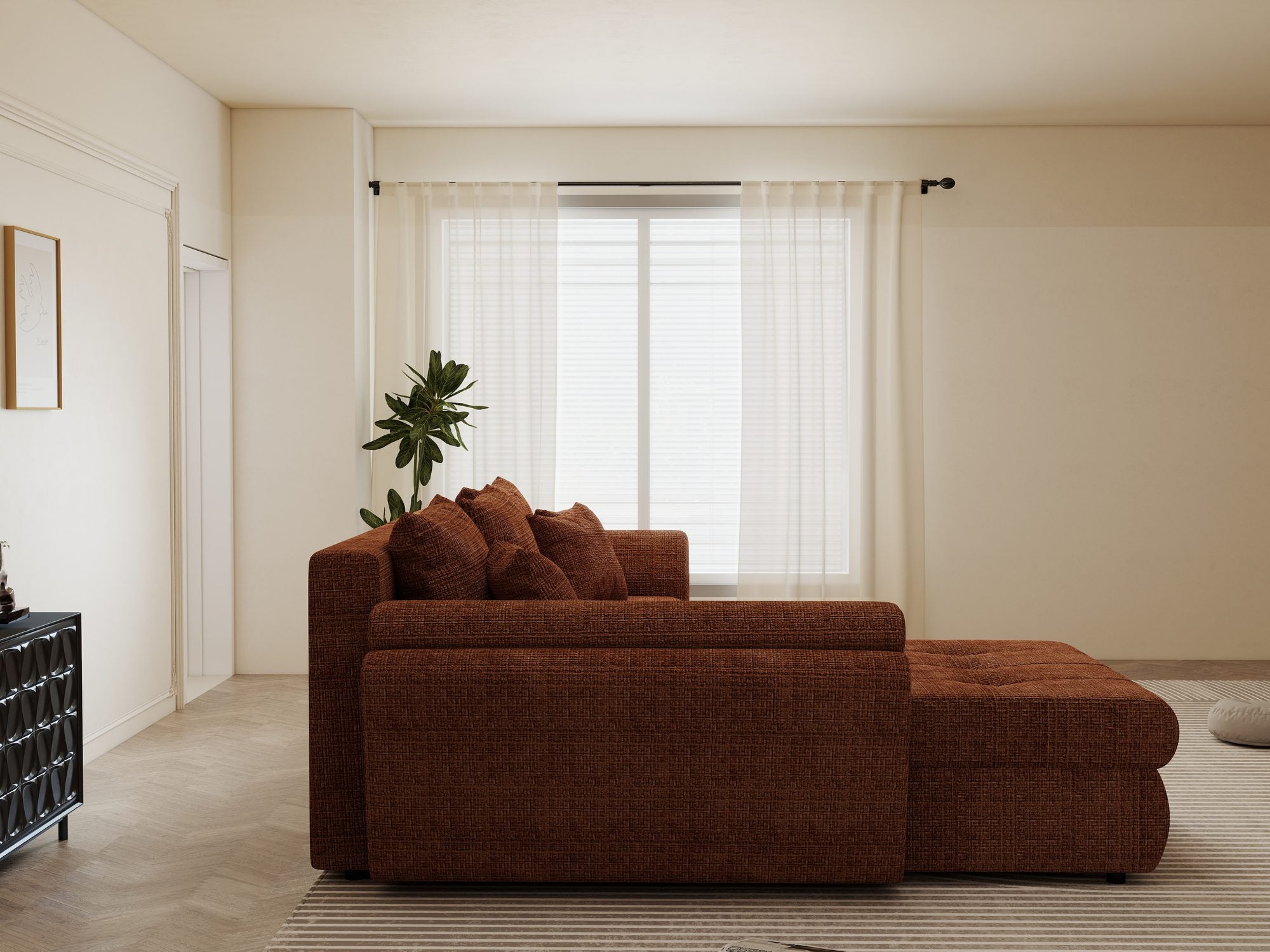 Colțar extensibil dumonde cu ladă de depozitare si sezut confortabil din spuma high-density, Loana Cremona Teracota 270x185 cm