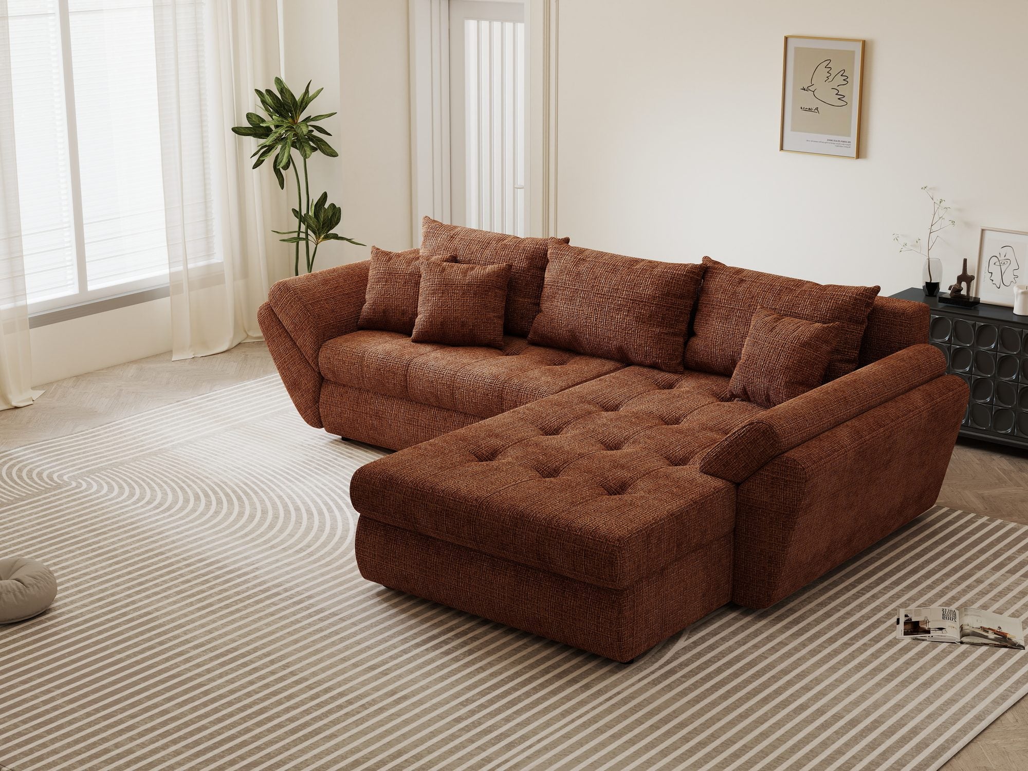 Colțar extensibil dumonde cu ladă de depozitare Loana Cremona Teracota II 270x185 cm