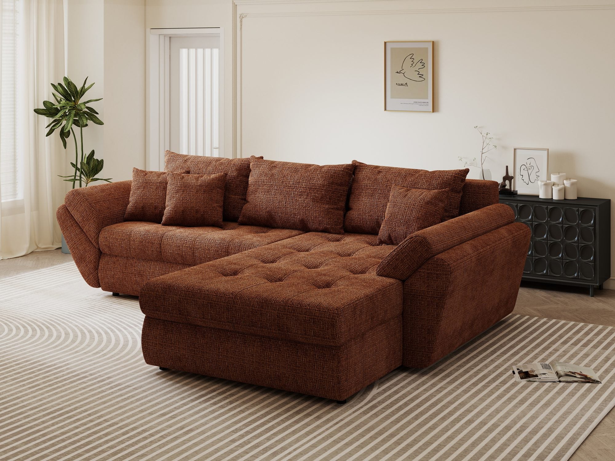 Colțar extensibil dumonde cu ladă de depozitare Loana Cremona Teracota II 270x185 cm