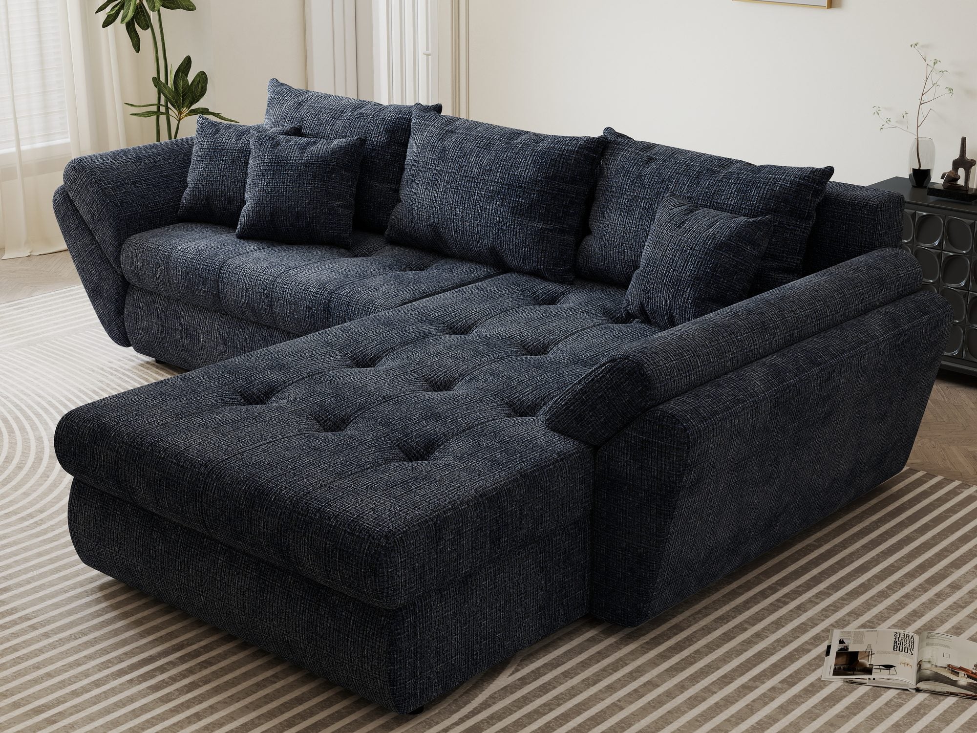 Colțar extensibil dumonde cu ladă de depozitare Loana Cremona Albastru II 270x185 cm