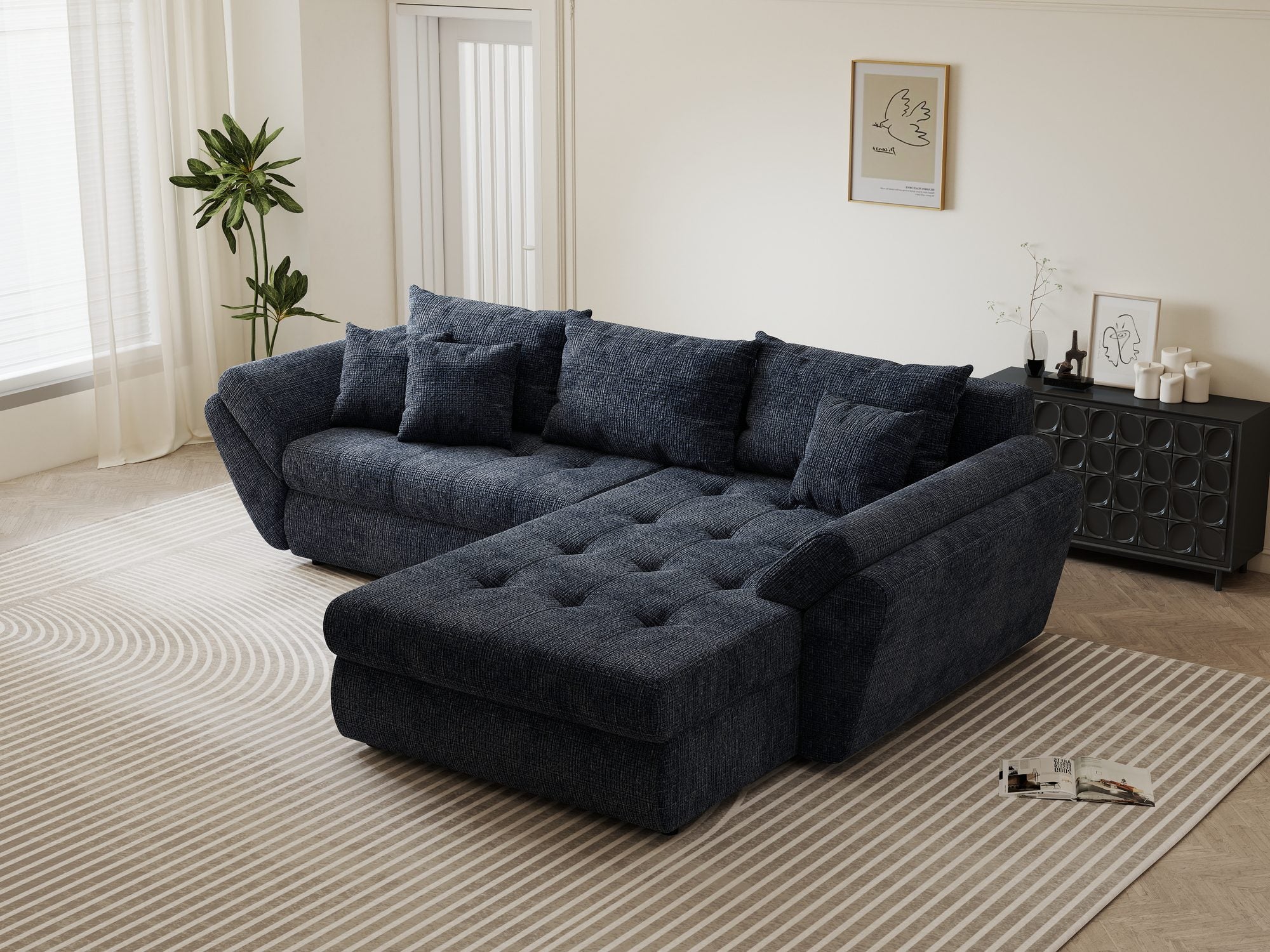 Colțar extensibil dumonde cu ladă de depozitare Loana Cremona Albastru II 270x185 cm