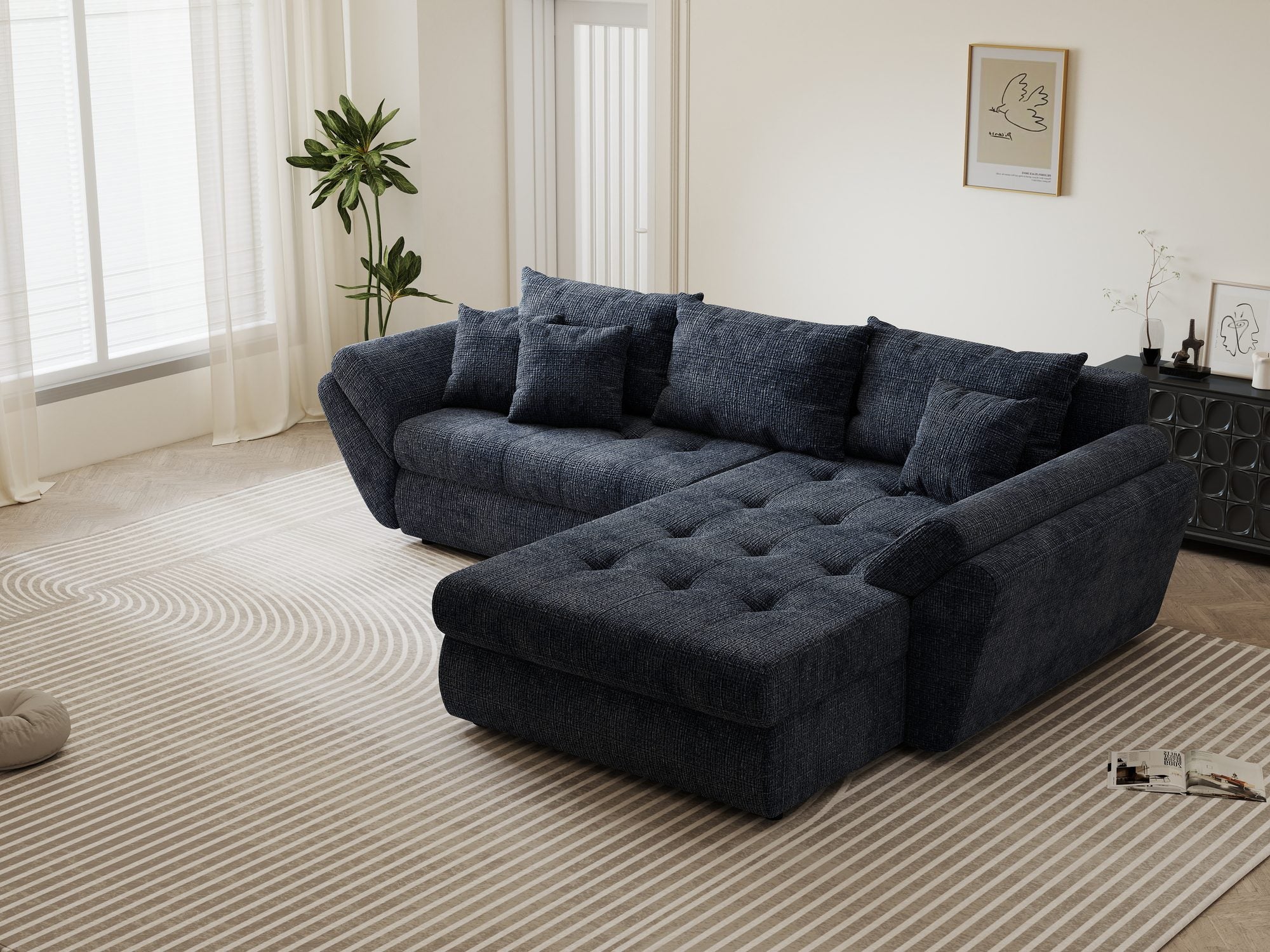 Colțar extensibil dumonde cu ladă de depozitare Loana Cremona Albastru II 270x185 cm