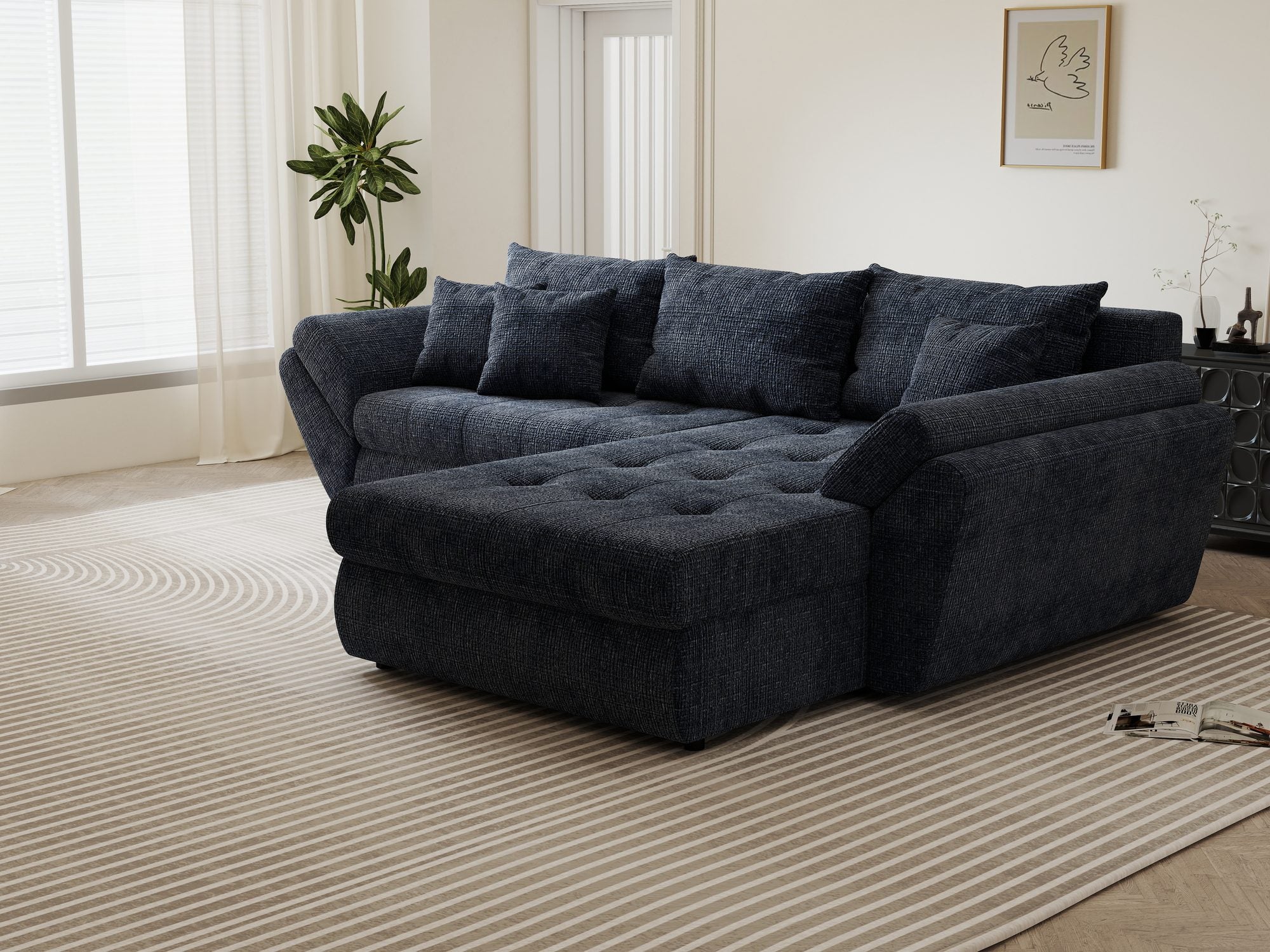 Colțar extensibil dumonde cu ladă de depozitare Loana Cremona Albastru II 270x185 cm