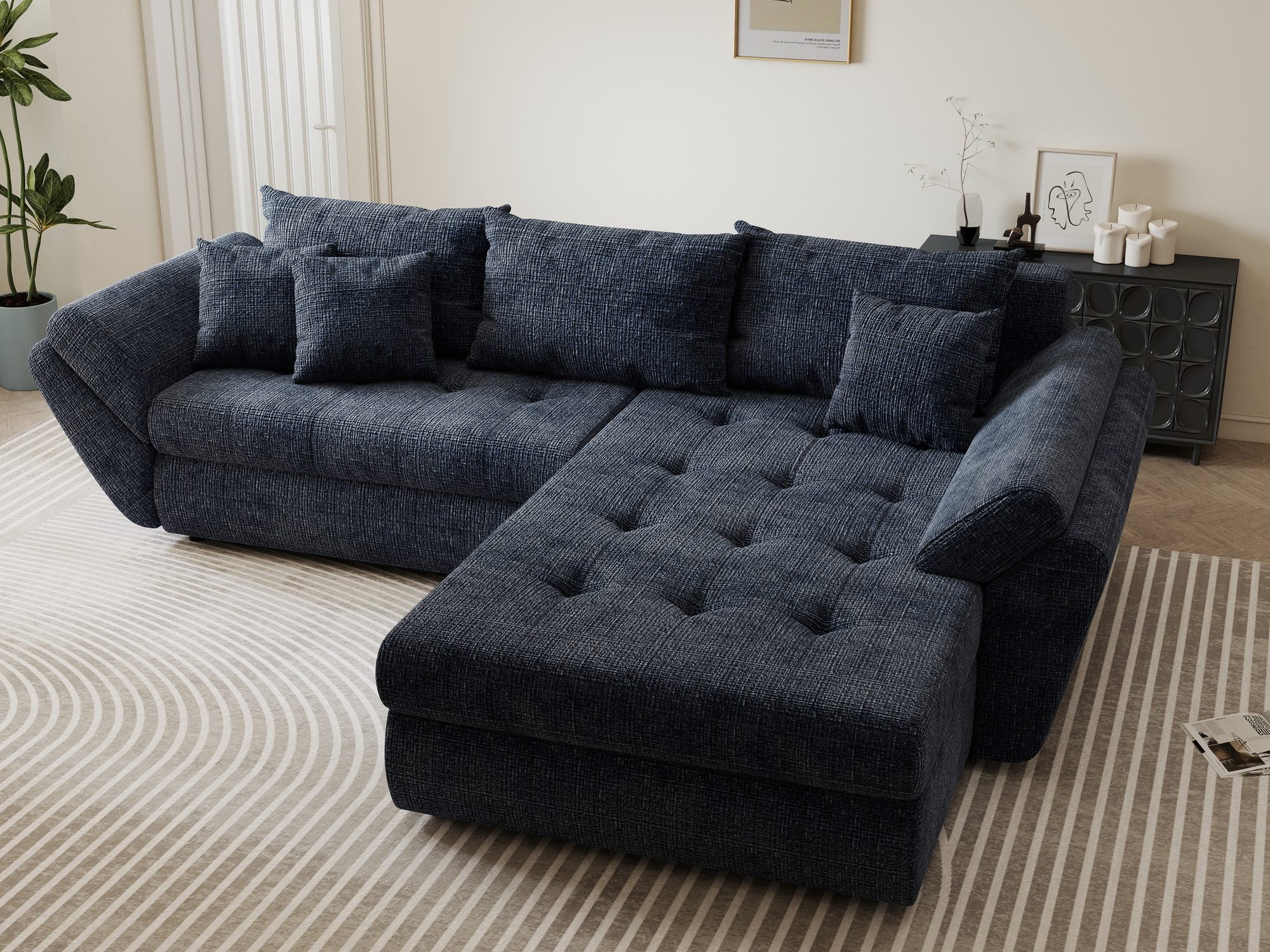 Colțar extensibil dumonde cu ladă de depozitare Loana Cremona Albastru II 270x185 cm
