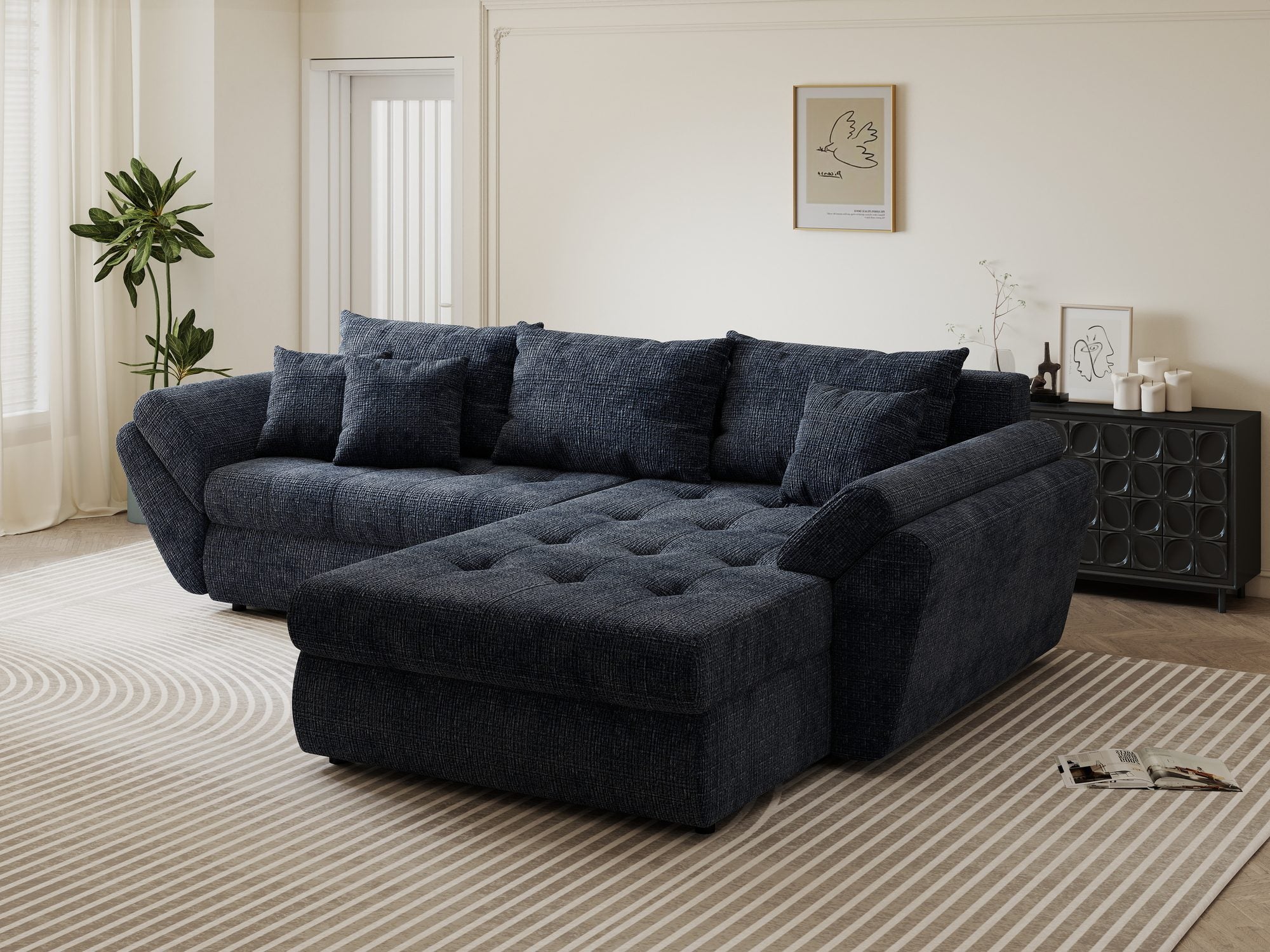 Colțar extensibil dumonde cu ladă de depozitare Loana Cremona Albastru II 270x185 cm