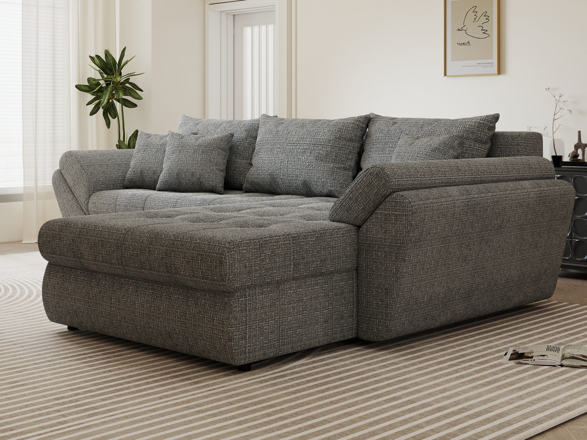 Colțar extensibil dumonde cu ladă de depozitare Loana Cremona Gri II 270x185 cm