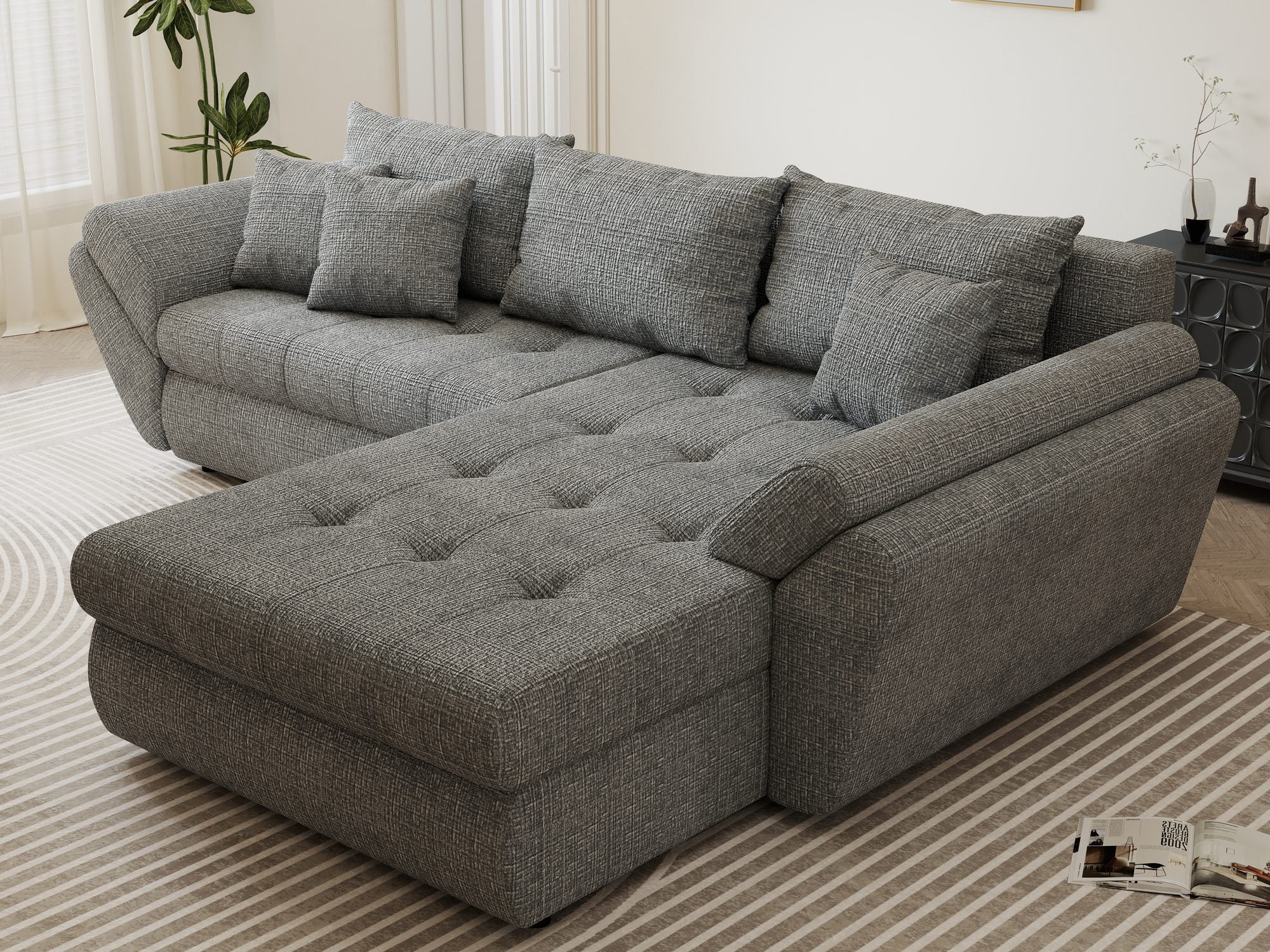 Colțar extensibil dumonde cu ladă de depozitare Loana Cremona Gri II 270x185 cm