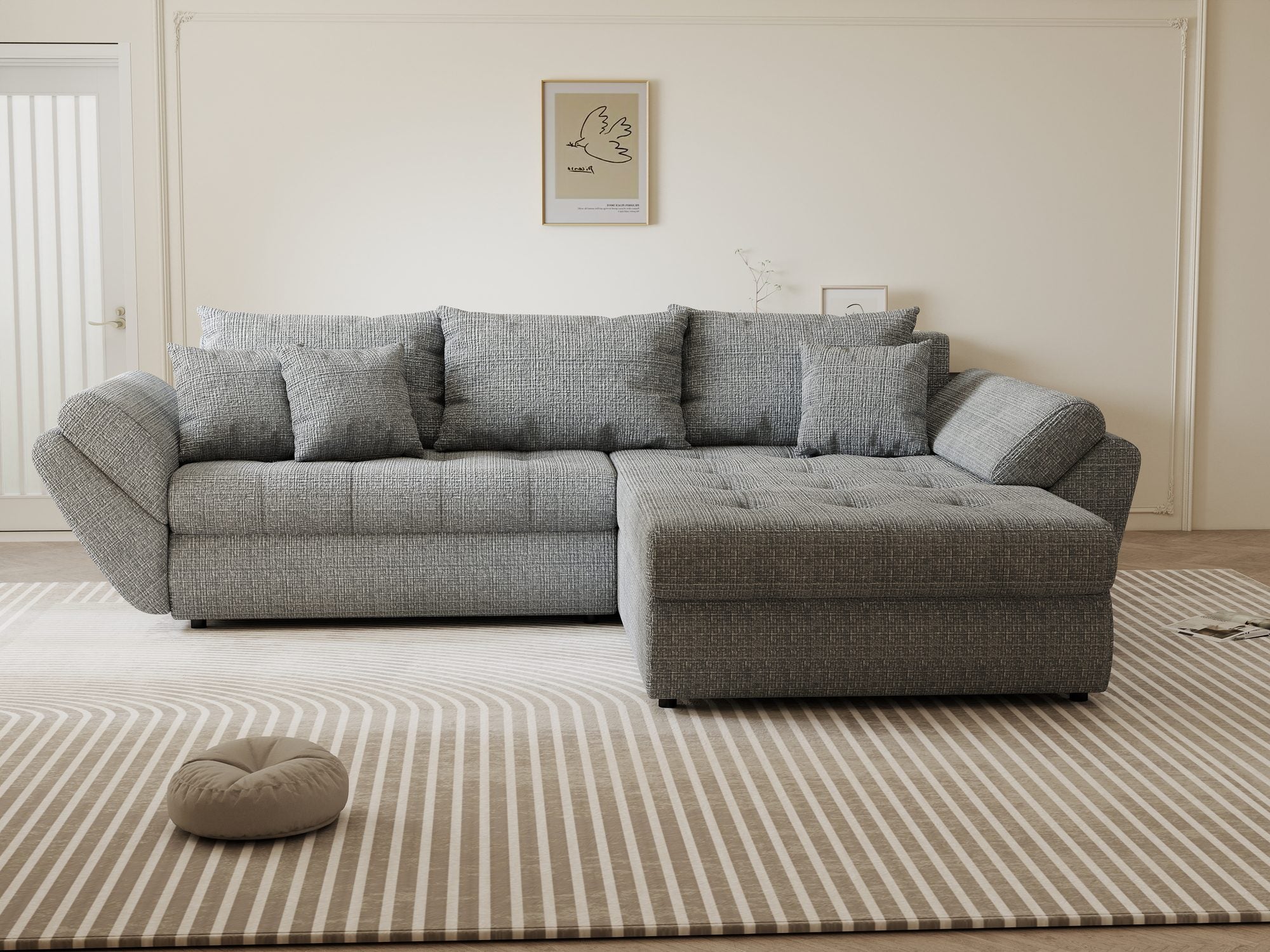 Colțar extensibil dumonde cu ladă de depozitare Loana Cremona Gri II 270x185 cm