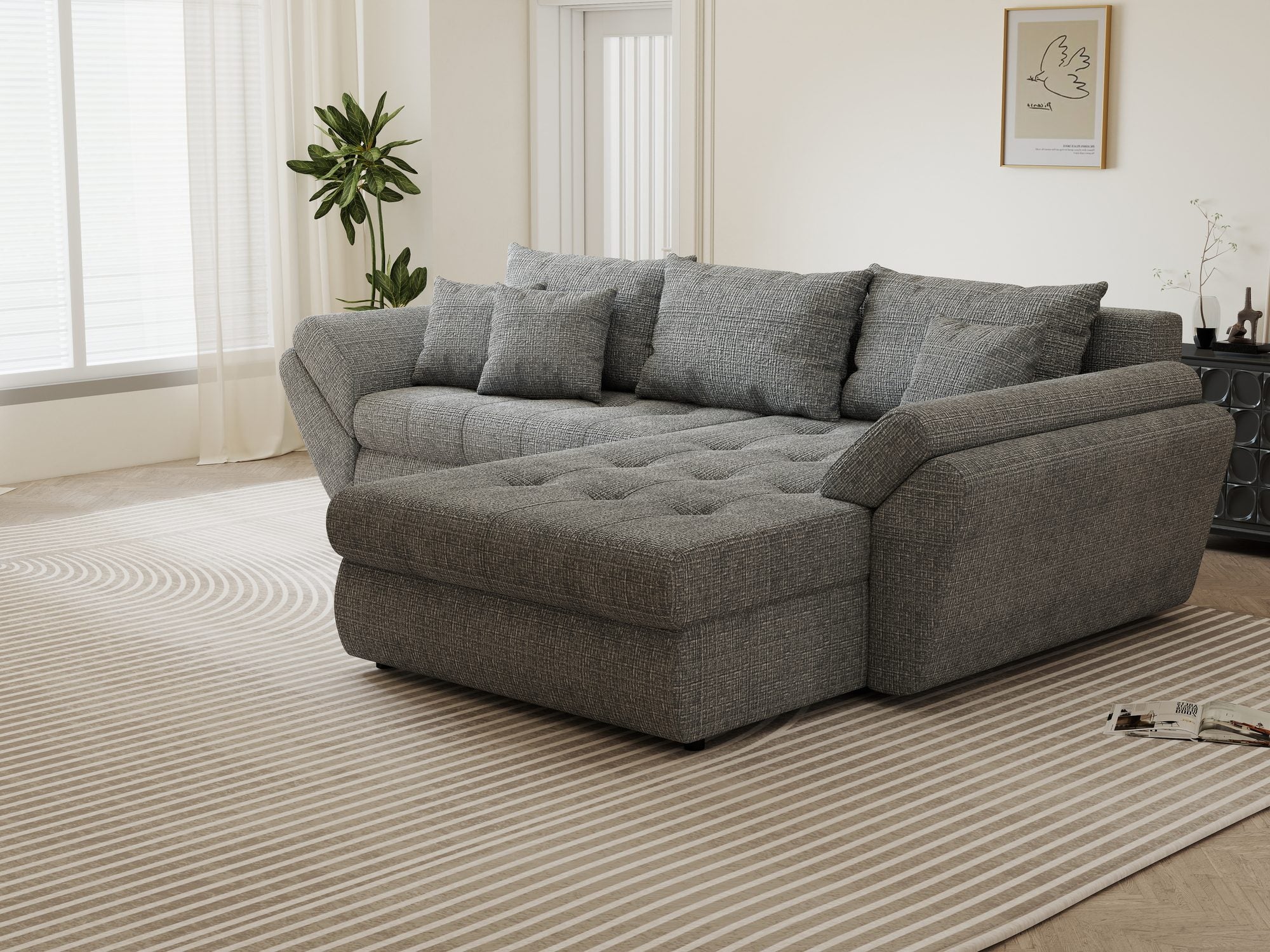 Colțar extensibil dumonde cu ladă de depozitare Loana Cremona Gri II 270x185 cm