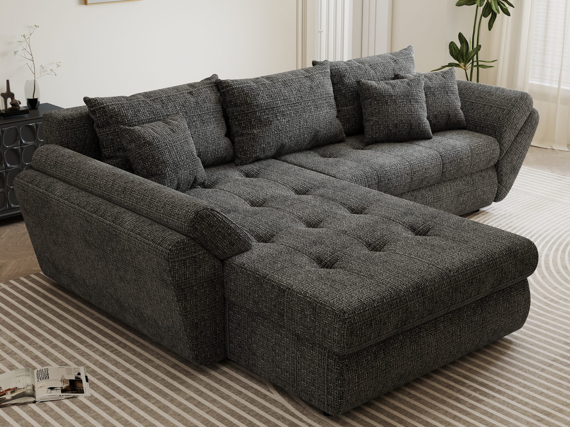 Colțar extensibil dumonde cu ladă de depozitare si sezut confortabil din spuma high-density, Loana Cremona Gri 270x185 cm