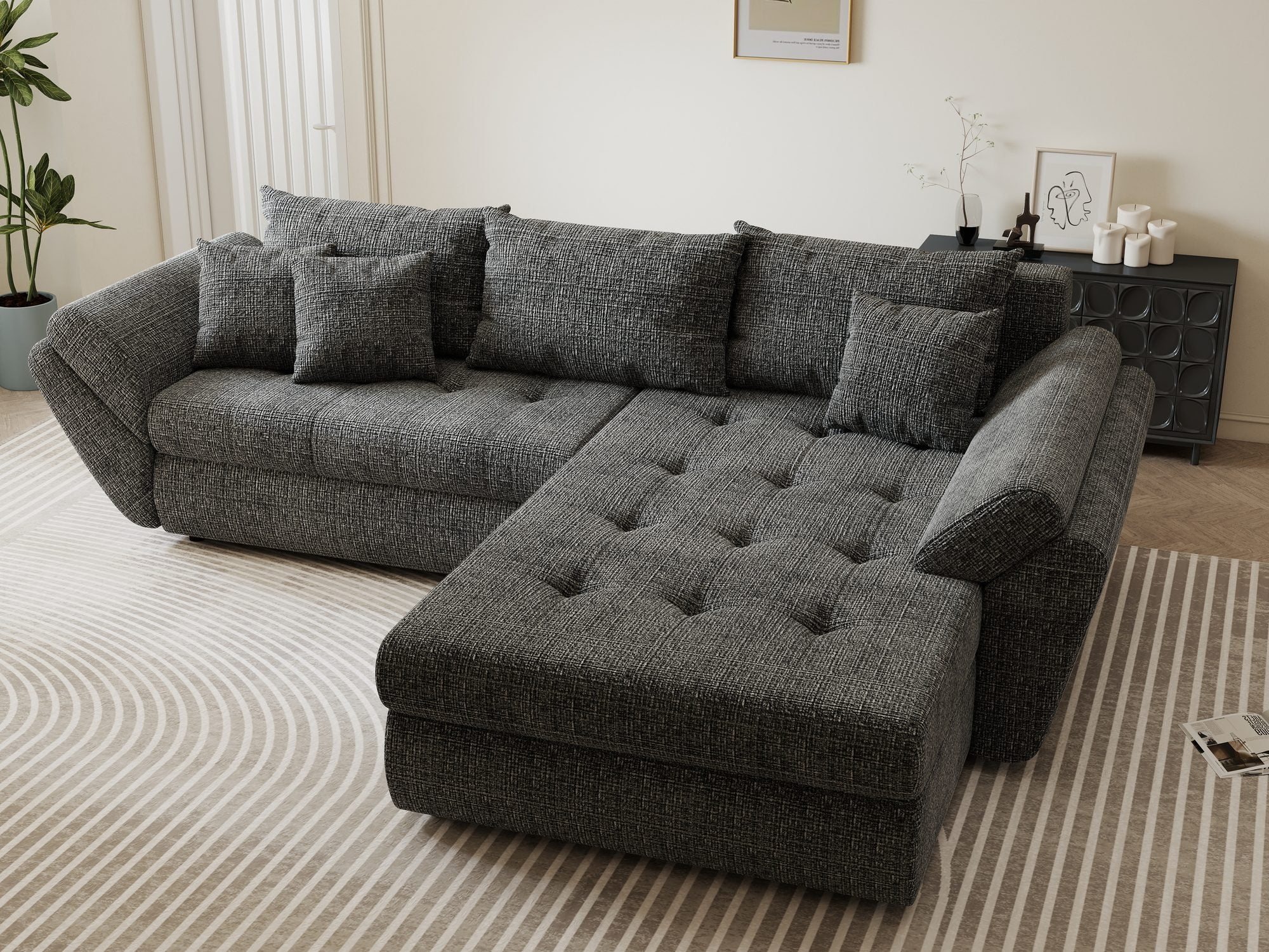 Colțar extensibil dumonde cu ladă de depozitare Loana Cremona Gri II 270x185 cm