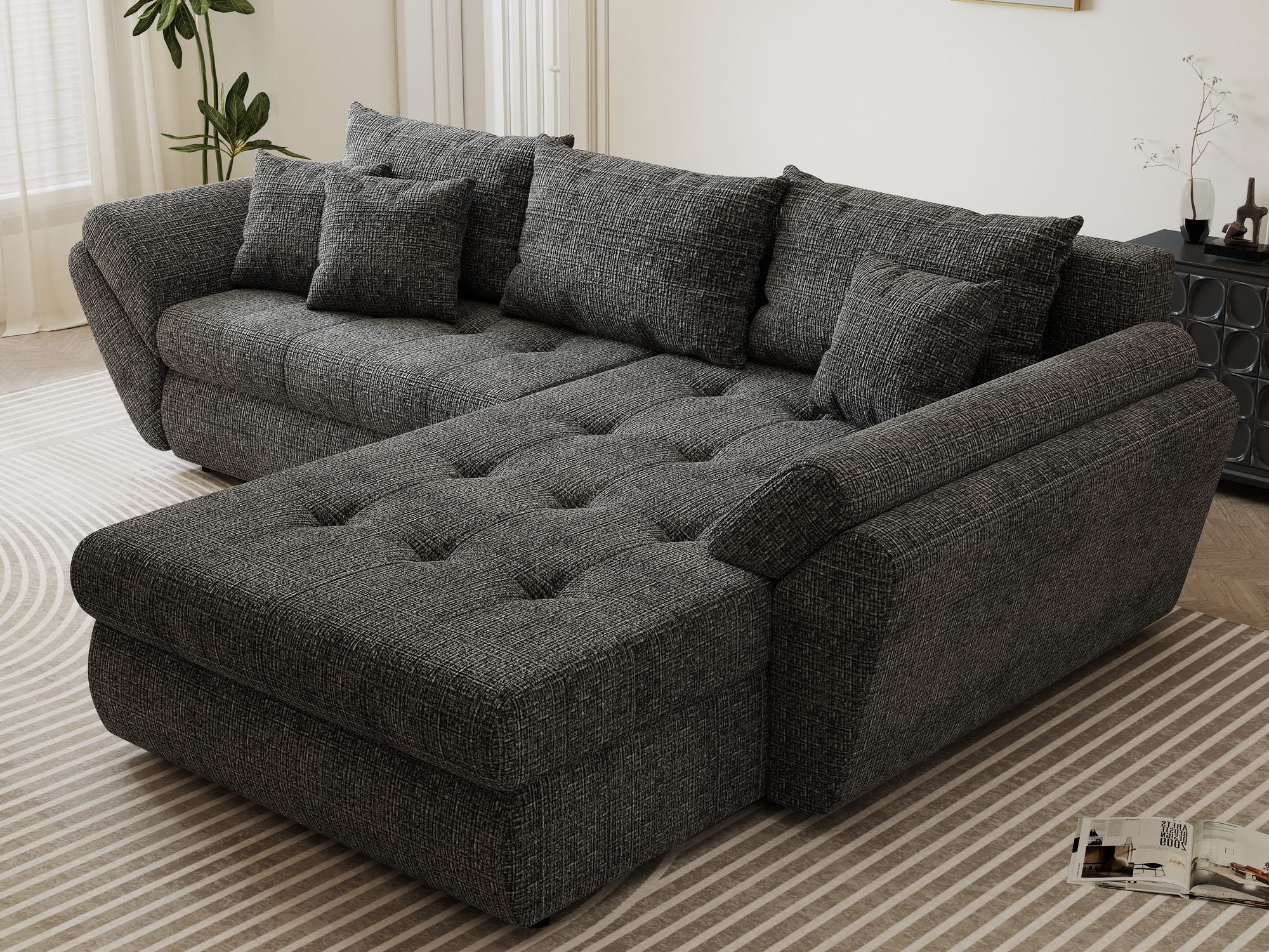 Colțar extensibil dumonde cu ladă de depozitare Loana Cremona Gri II 270x185 cm
