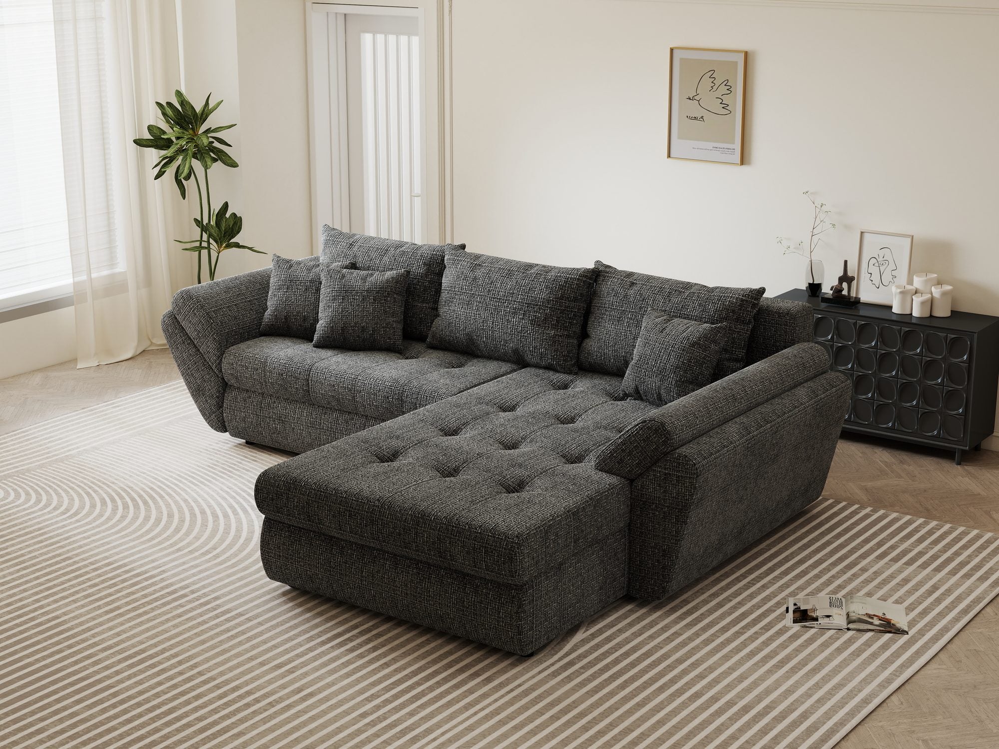 Colțar extensibil dumonde cu ladă de depozitare Loana Cremona Gri II 270x185 cm