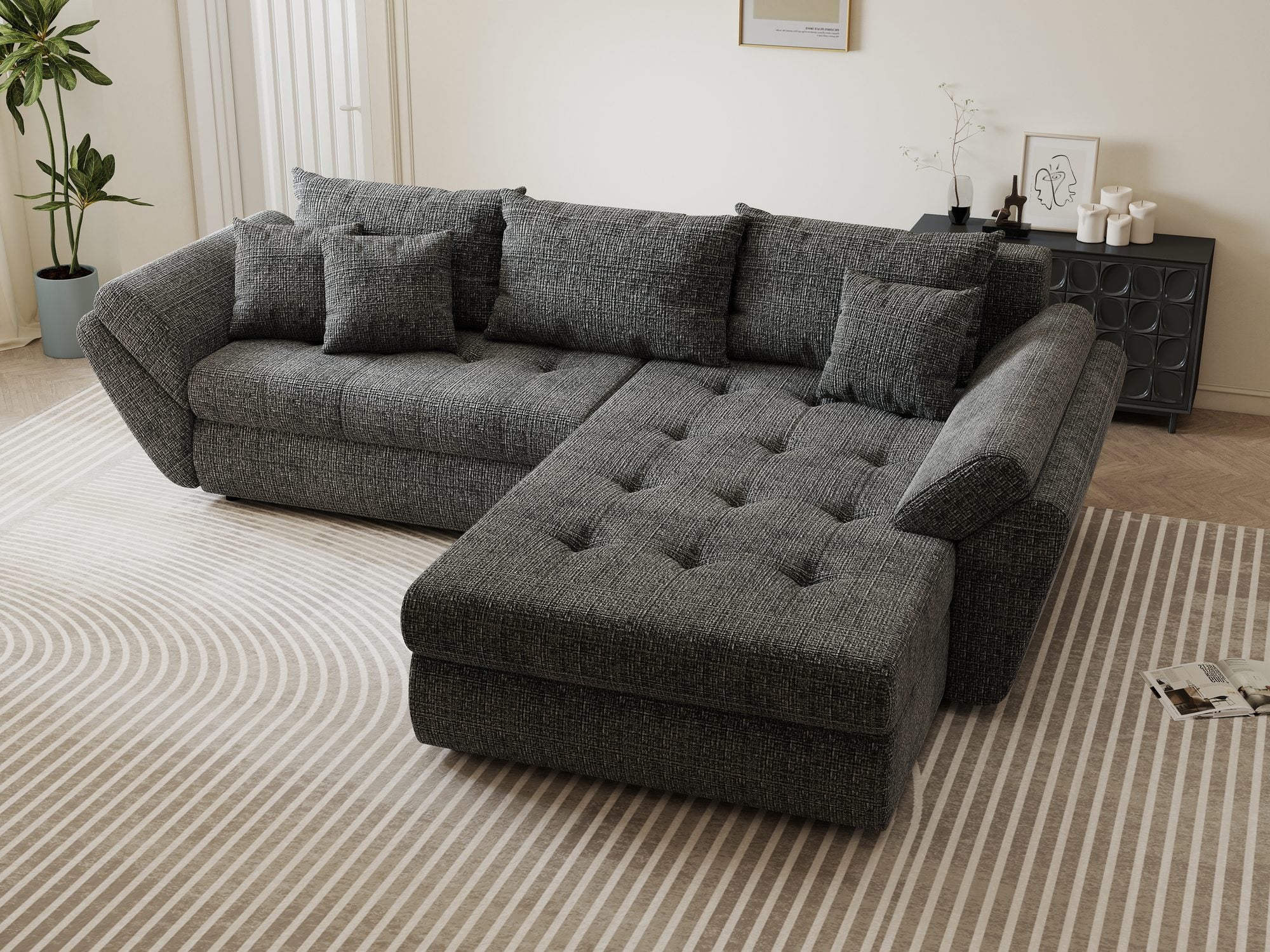 Colțar extensibil dumonde cu ladă de depozitare Loana Cremona Gri II 270x185 cm