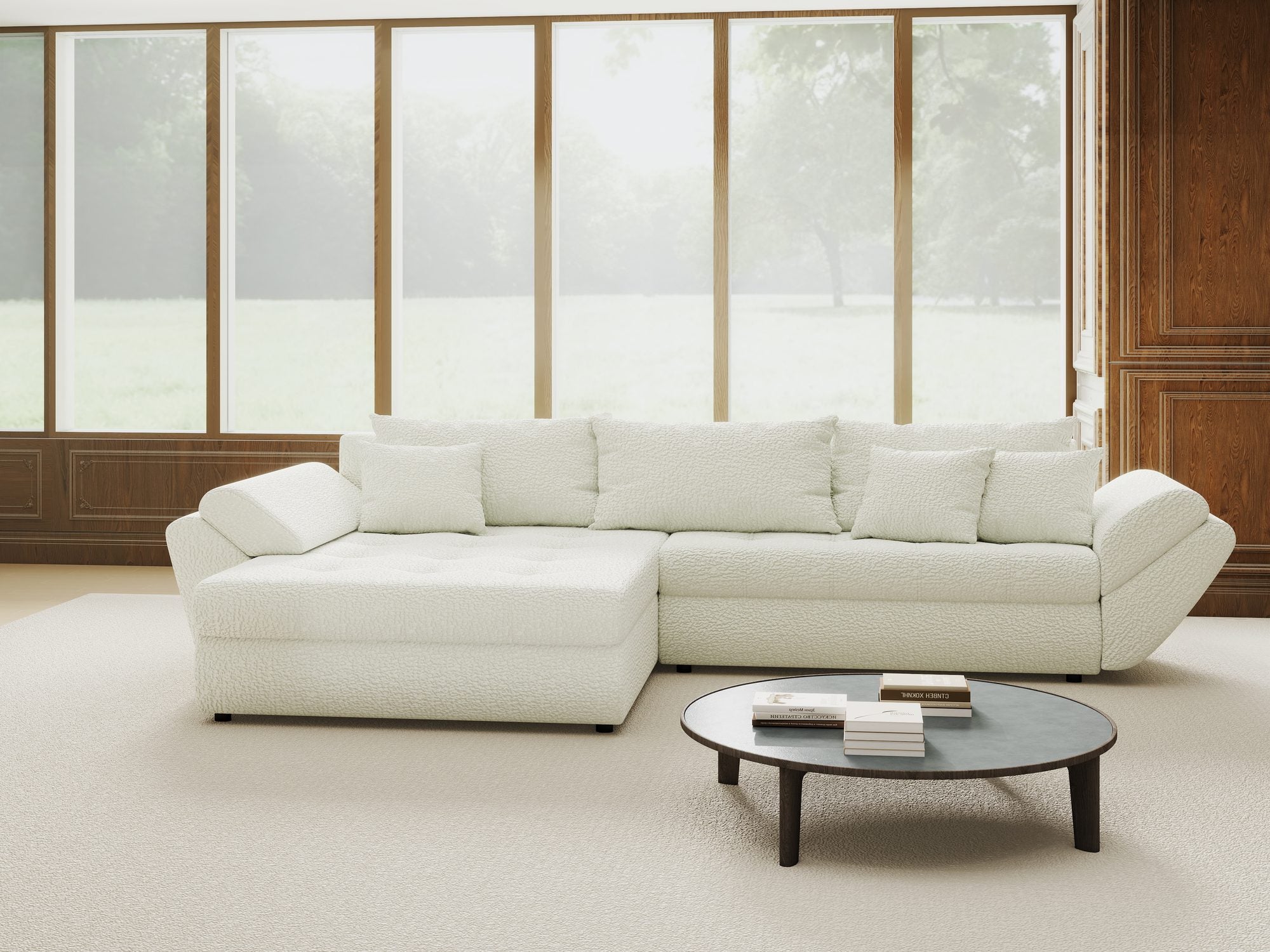 Colțar extensibil dumonde cu ladă de depozitare si sezut confortabil din spuma high-density, Loana Jaguar Ivory 270x185 cm