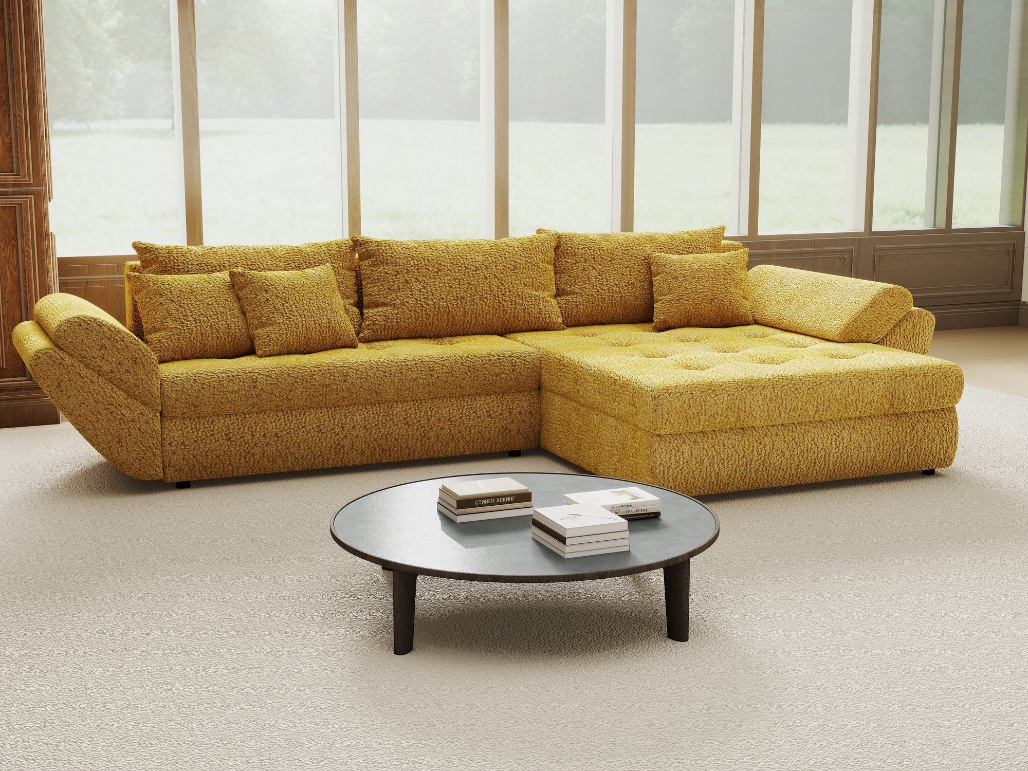 Colțar extensibil dumonde cu ladă de depozitare Loana Jaguar Galben mustar II 270x185 cm
