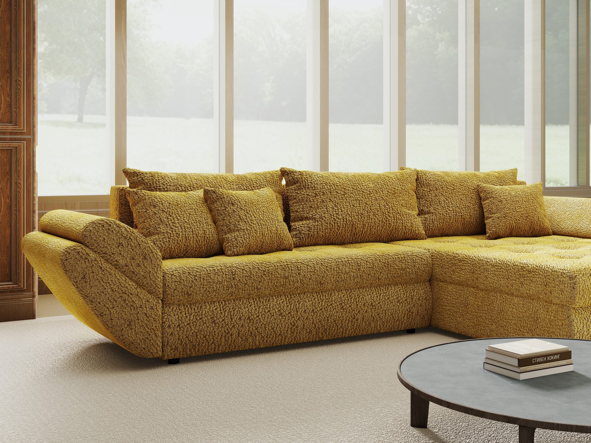 Colțar extensibil dumonde cu ladă de depozitare Loana Jaguar Galben mustar II 270x185 cm