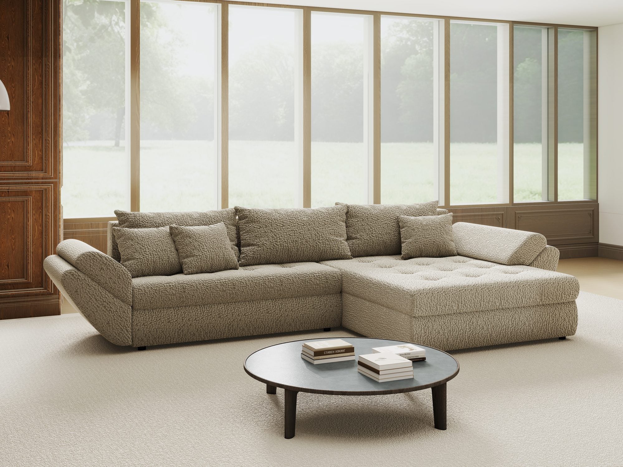 Colțar extensibil dumonde cu ladă de depozitare si sezut confortabil din spuma high-density, Loana Jaguar Bej II 270x185 cm