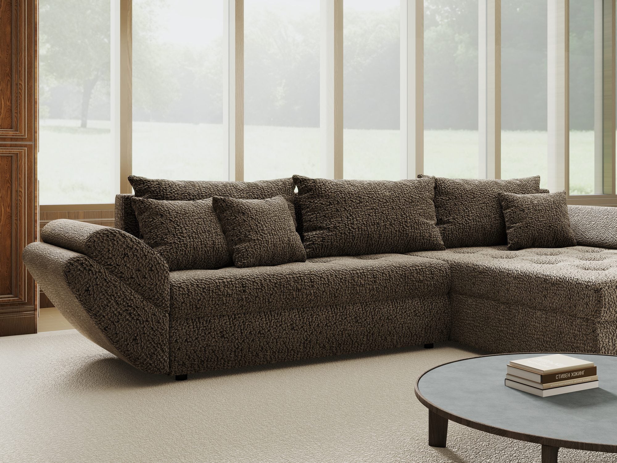 Colțar extensibil dumonde cu ladă de depozitare si sezut confortabil din spuma high-density, Loana Jaguar Maro cappuccino II 270x185 cm