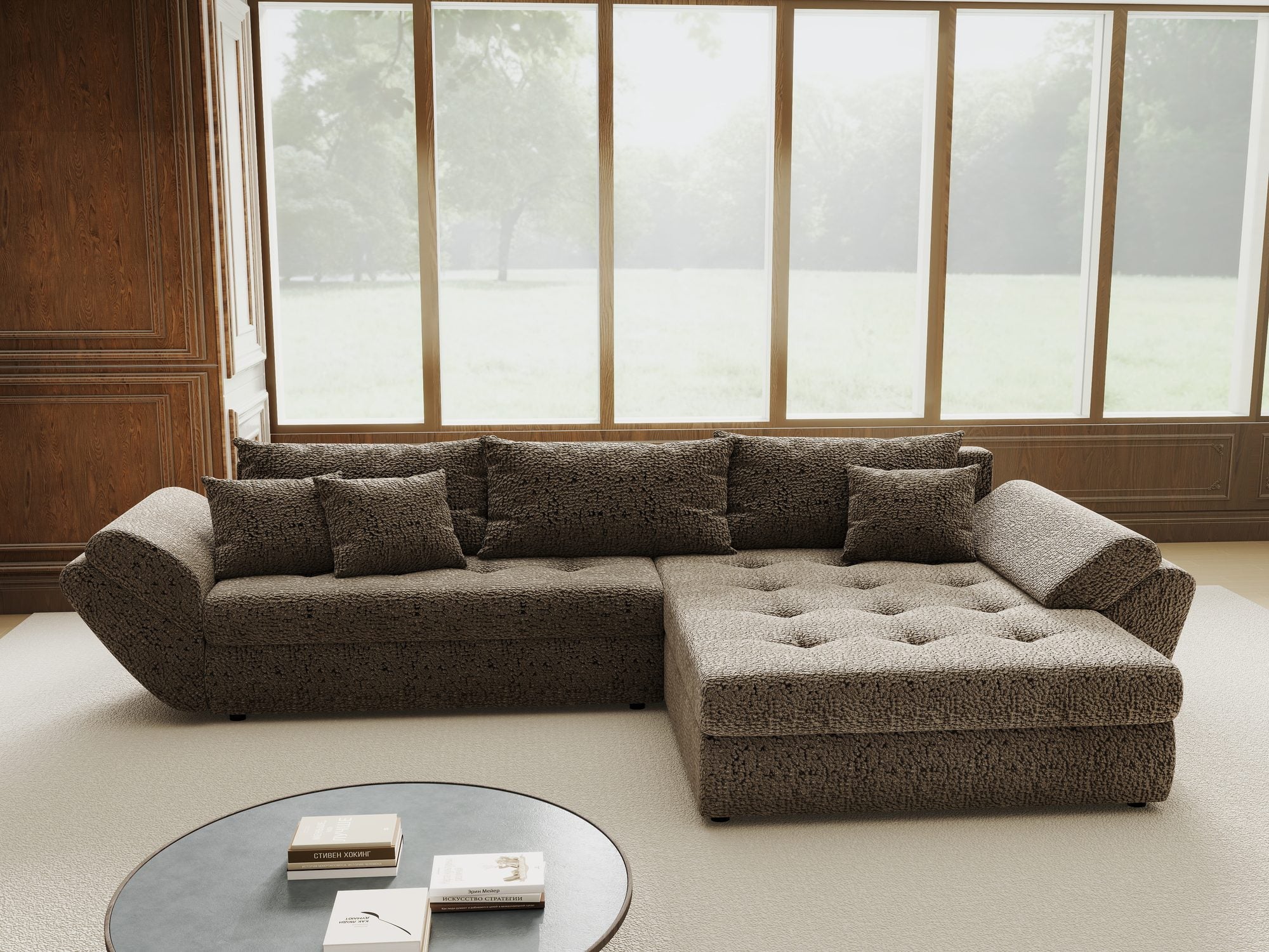 Colțar extensibil dumonde cu ladă de depozitare si sezut confortabil din spuma high-density, Loana Jaguar Maro cappuccino II 270x185 cm